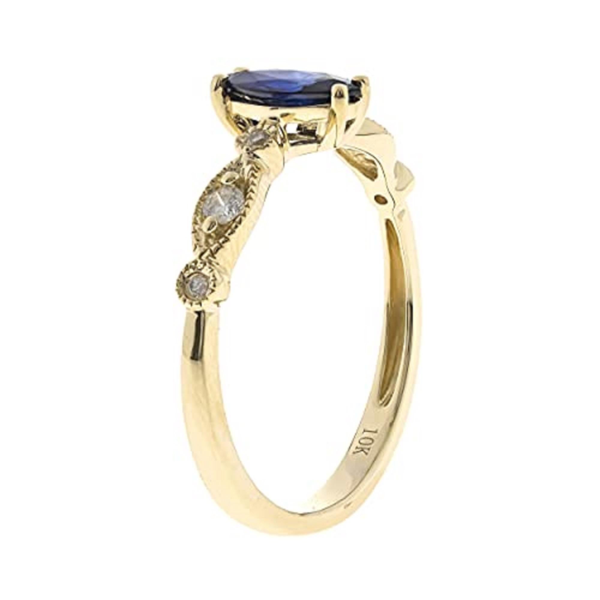 Taille Marquise Gin & Grace, bague en or jaune 10 carats avec saphir bleu véritable et diamants pour femmes en vente
