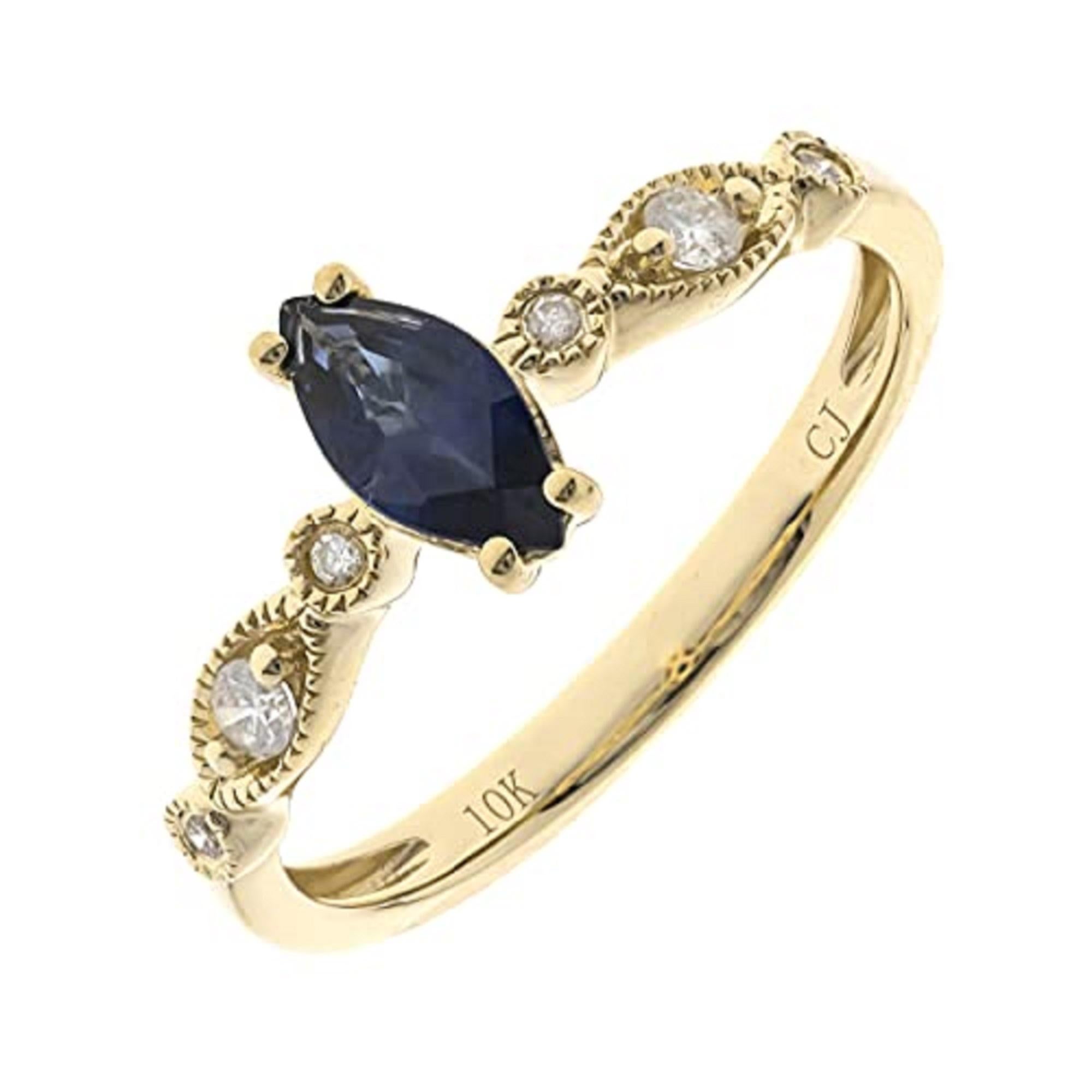 Gin & Grace 10K Yellow Gold Genuine Blue Sapphire Ring with Diamonds for women In New Condition For Sale In New York, NY