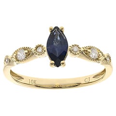 Gin & Grace, bague en or jaune 10 carats avec saphir bleu véritable et diamants pour femmes