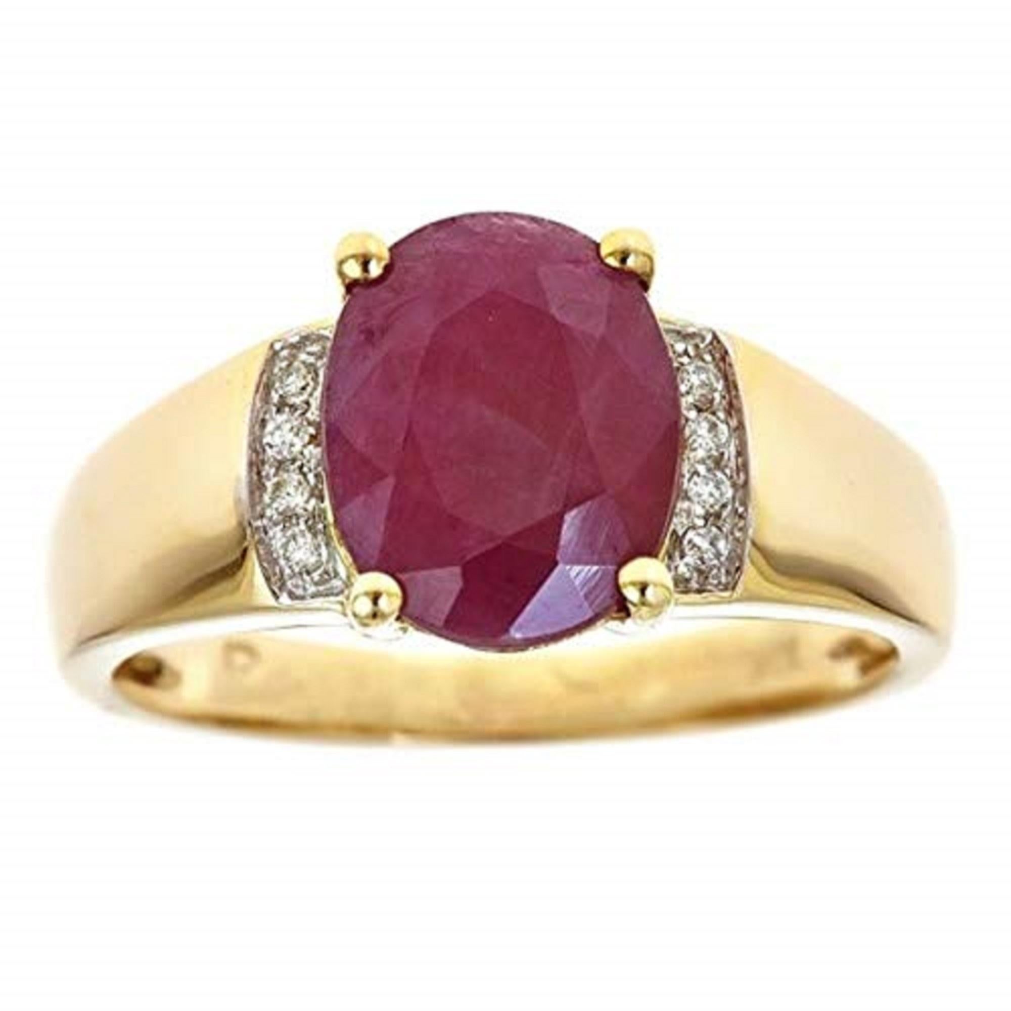 Oval Cut Gin & Grace 10K Yellow Gold Genuine Opaque Ruby Ring with Diamonds for Women For Sale