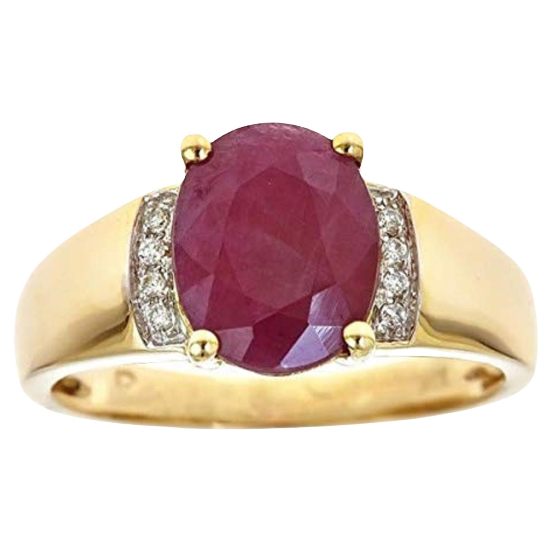 Gin & Grace 10K Yellow Gold Genuine Opaque Ruby Ring with Diamonds for Women