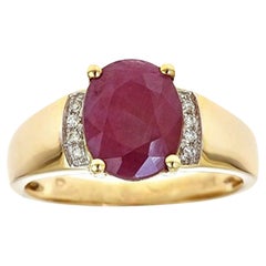 Gin & Grace 10K Yellow Gold Genuine Opaque Ruby Ring with Diamonds for Women