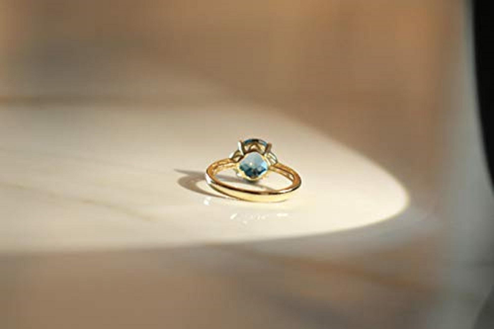 Art Deco Gin & Grace 10K Yellow Gold London Blue Topaz Ring with Diamonds for women
