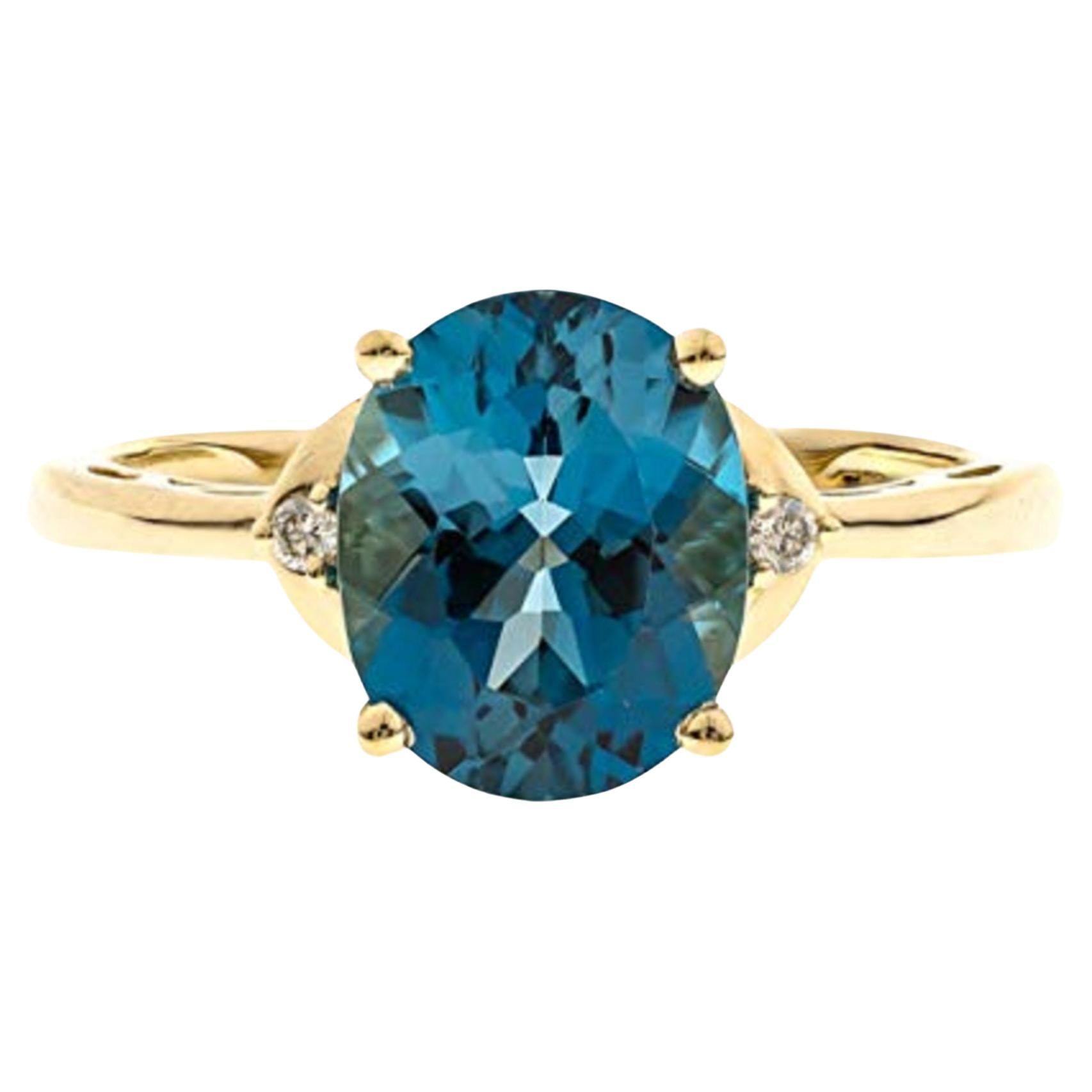 Gin & Grace 10K Yellow Gold London Blue Topaz Ring with Diamonds for women