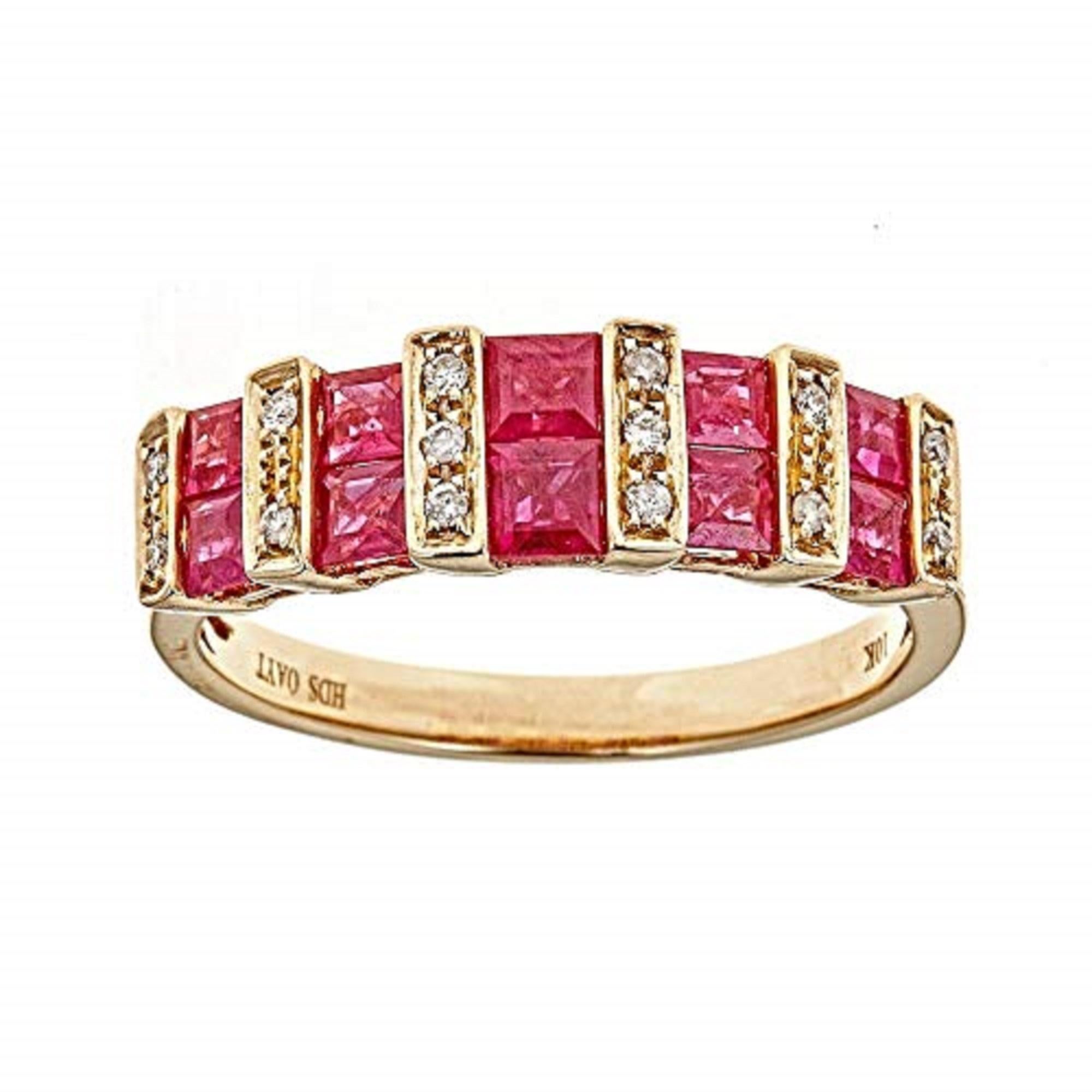 Square Cut Gin & Grace 10K Yellow Gold Mozambique Genuine Ruby Ring with Diamonds for women For Sale
