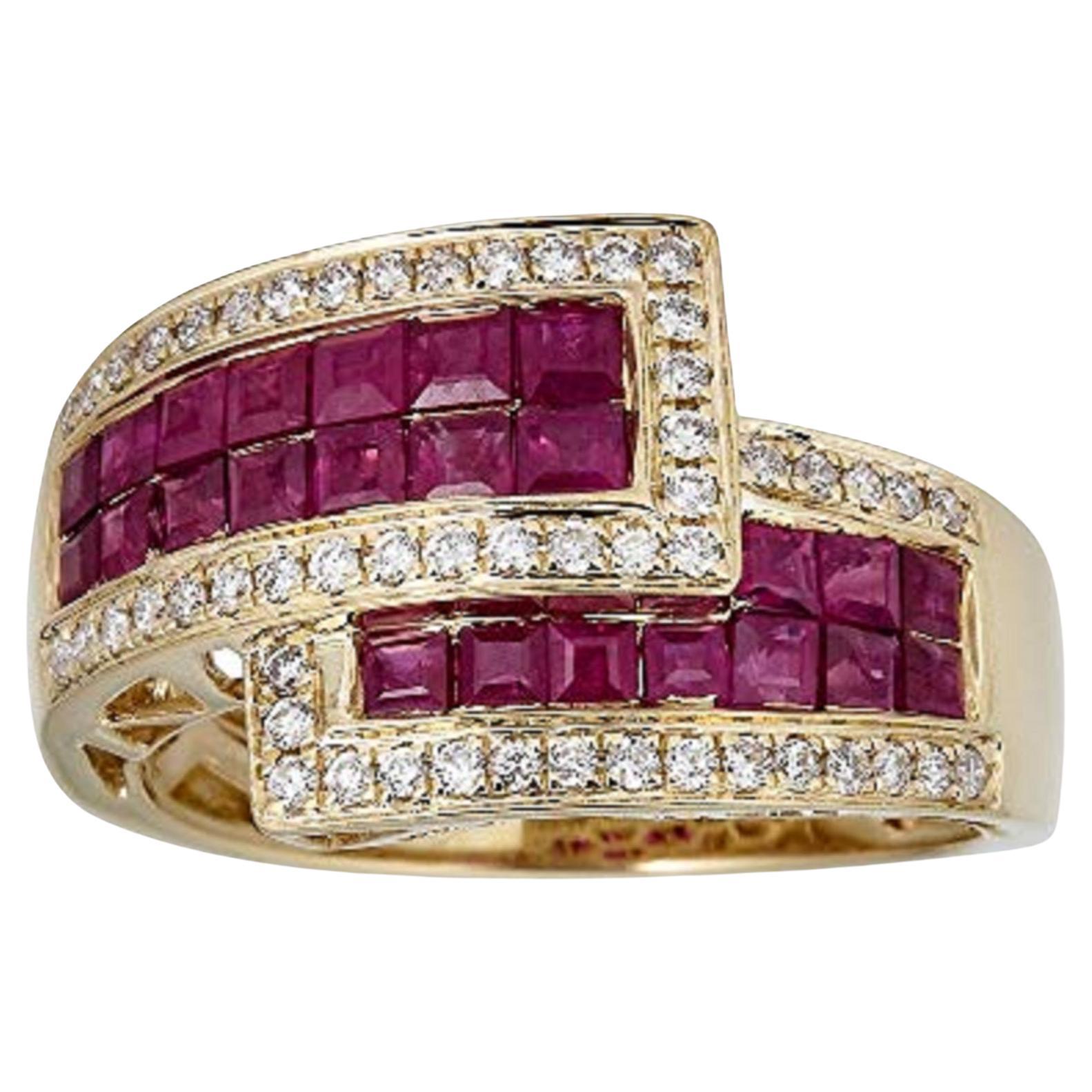 Gin & Grace 10K Yellow Gold Mozambique Genuine Ruby Ring with Diamonds for women For Sale