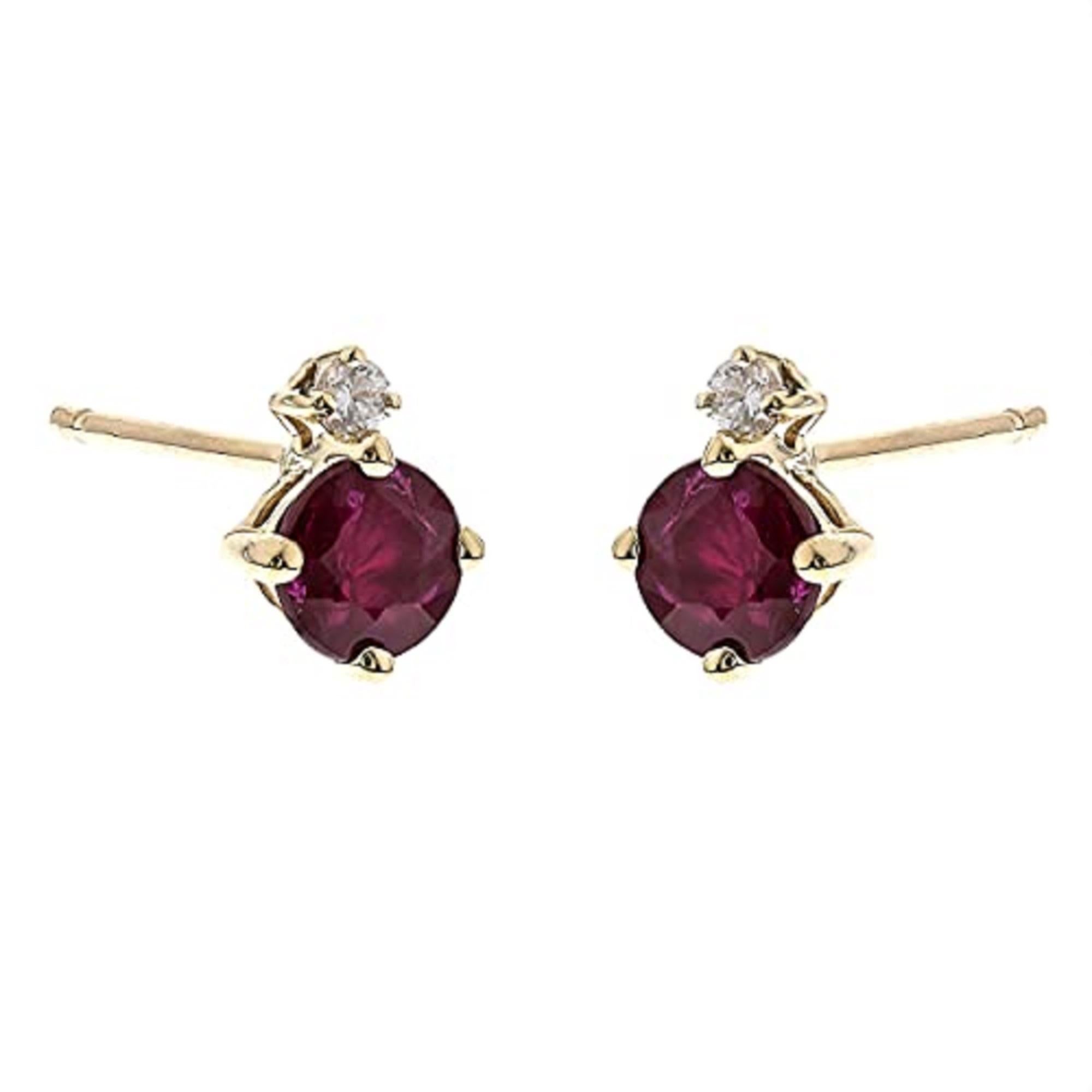 Round Cut Gin & Grace 10K Yellow Gold Mozambique Ruby Earrings with Diamonds for women For Sale