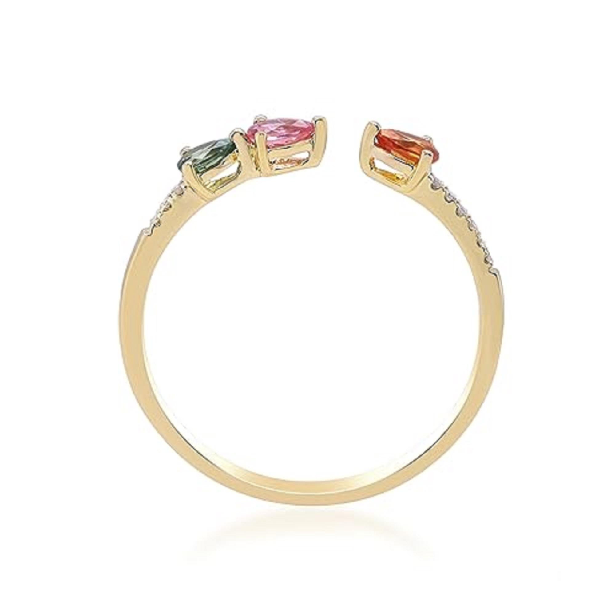 Pear Cut Gin & Grace 10K Yellow Gold Multi Sapphire Ring with Diamonds for women  For Sale