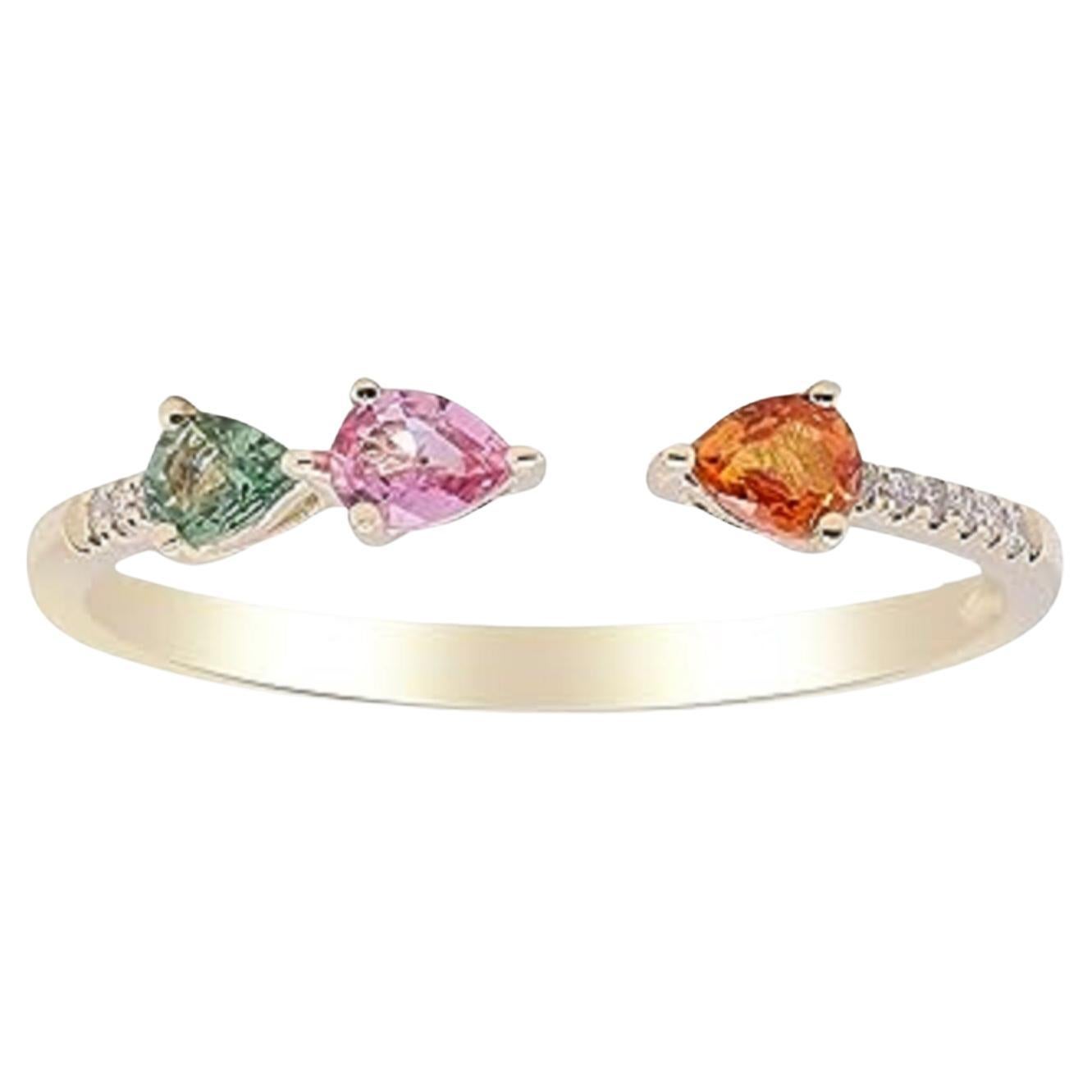 Gin & Grace 10K Yellow Gold Multi Sapphire Ring with Diamonds for women  For Sale