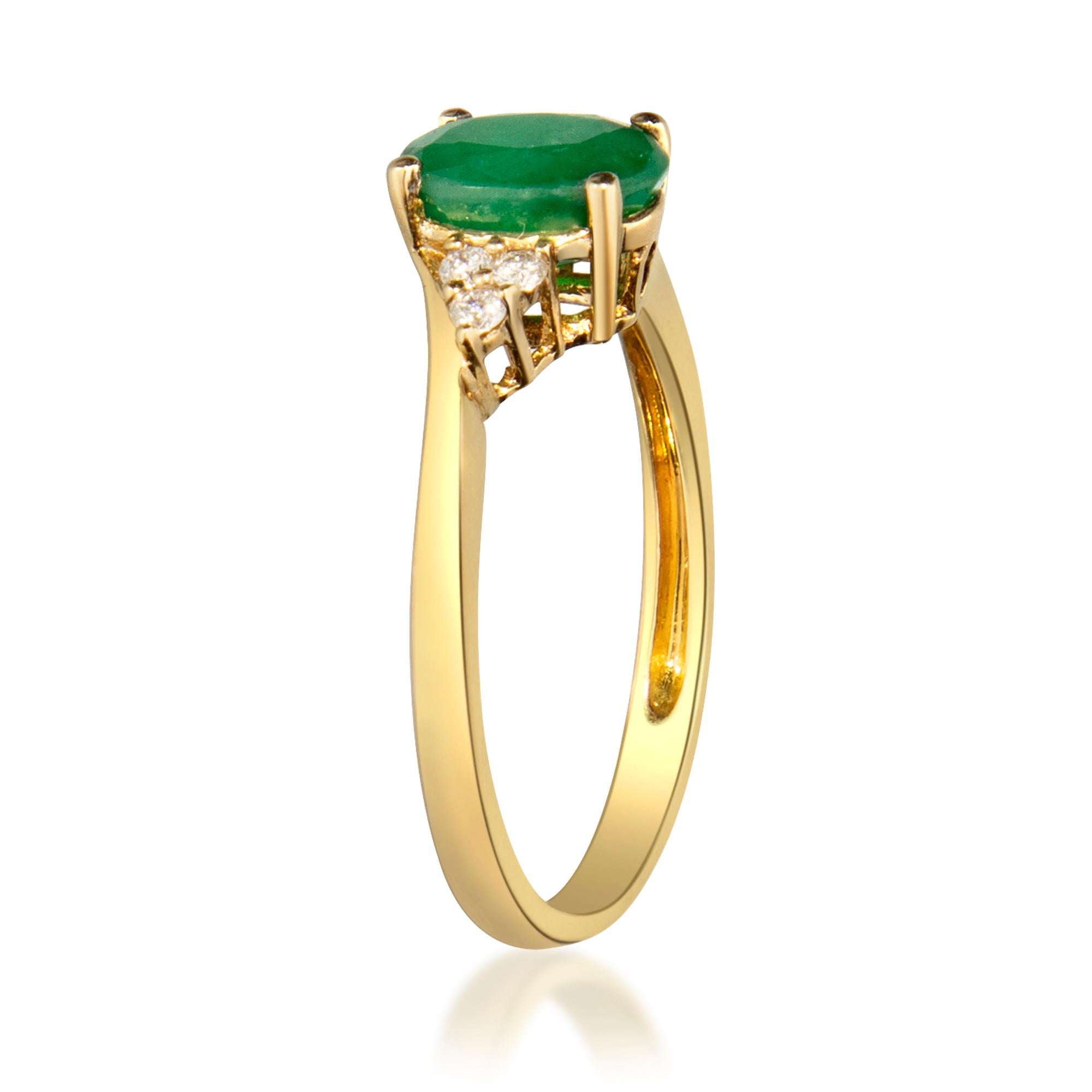 Art Deco Gin & Grace 10K Yellow Gold Natural Diamond (I1, I2) & Natural Emerald Ring For Sale