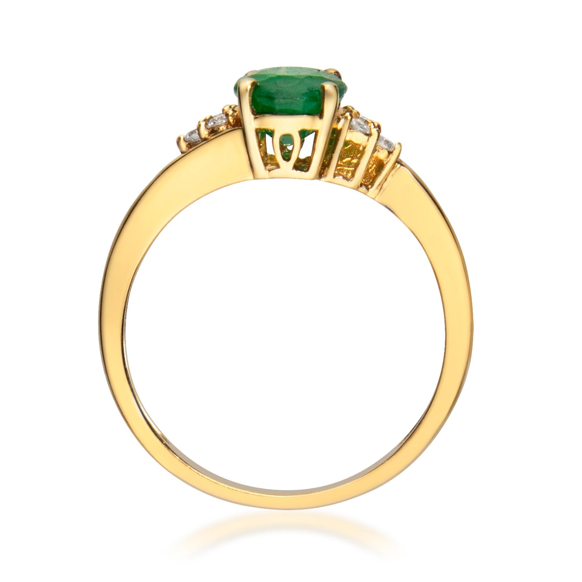 Oval Cut Gin & Grace 10K Yellow Gold Natural Diamond (I1, I2) & Natural Emerald Ring For Sale