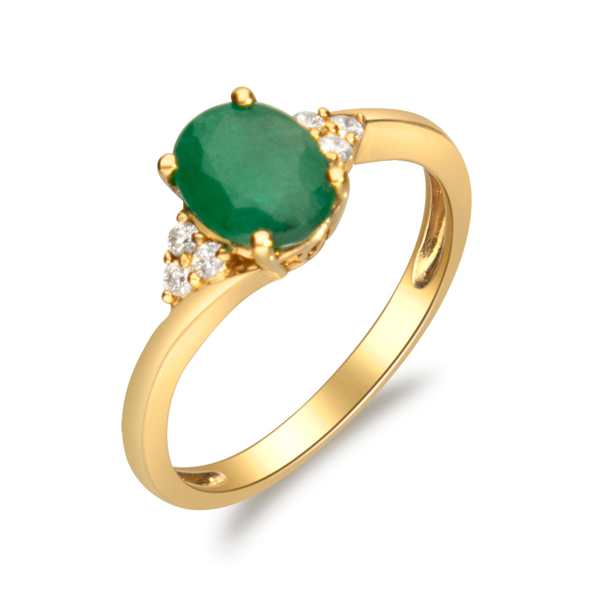 Gin & Grace 10K Yellow Gold Natural Diamond (I1, I2) & Natural Emerald Ring In New Condition For Sale In New York, NY