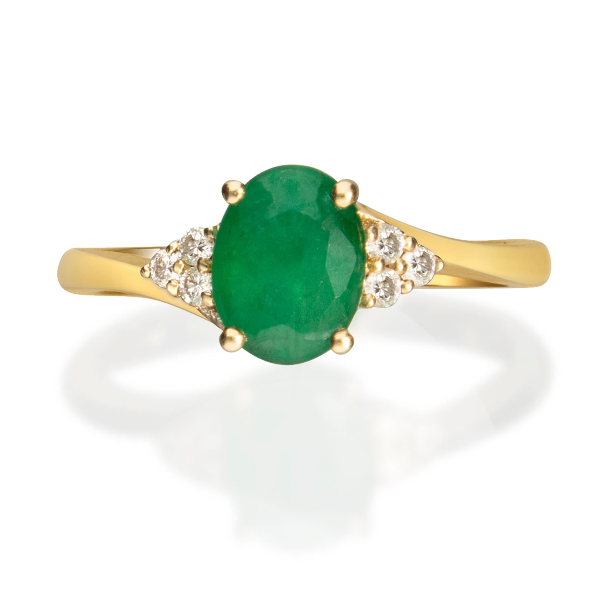 Women's Gin & Grace 10K Yellow Gold Natural Diamond (I1, I2) & Natural Emerald Ring For Sale