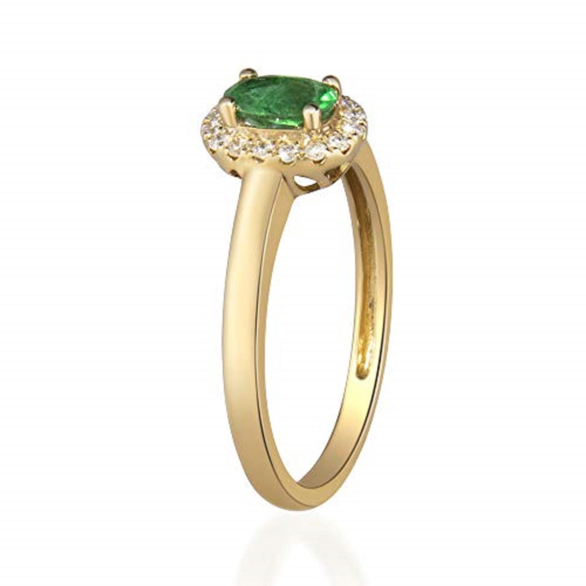 Oval Cut Gin & Grace 10K Yellow Gold Natural Diamond & Natural Emerald Engagement Ring For Sale