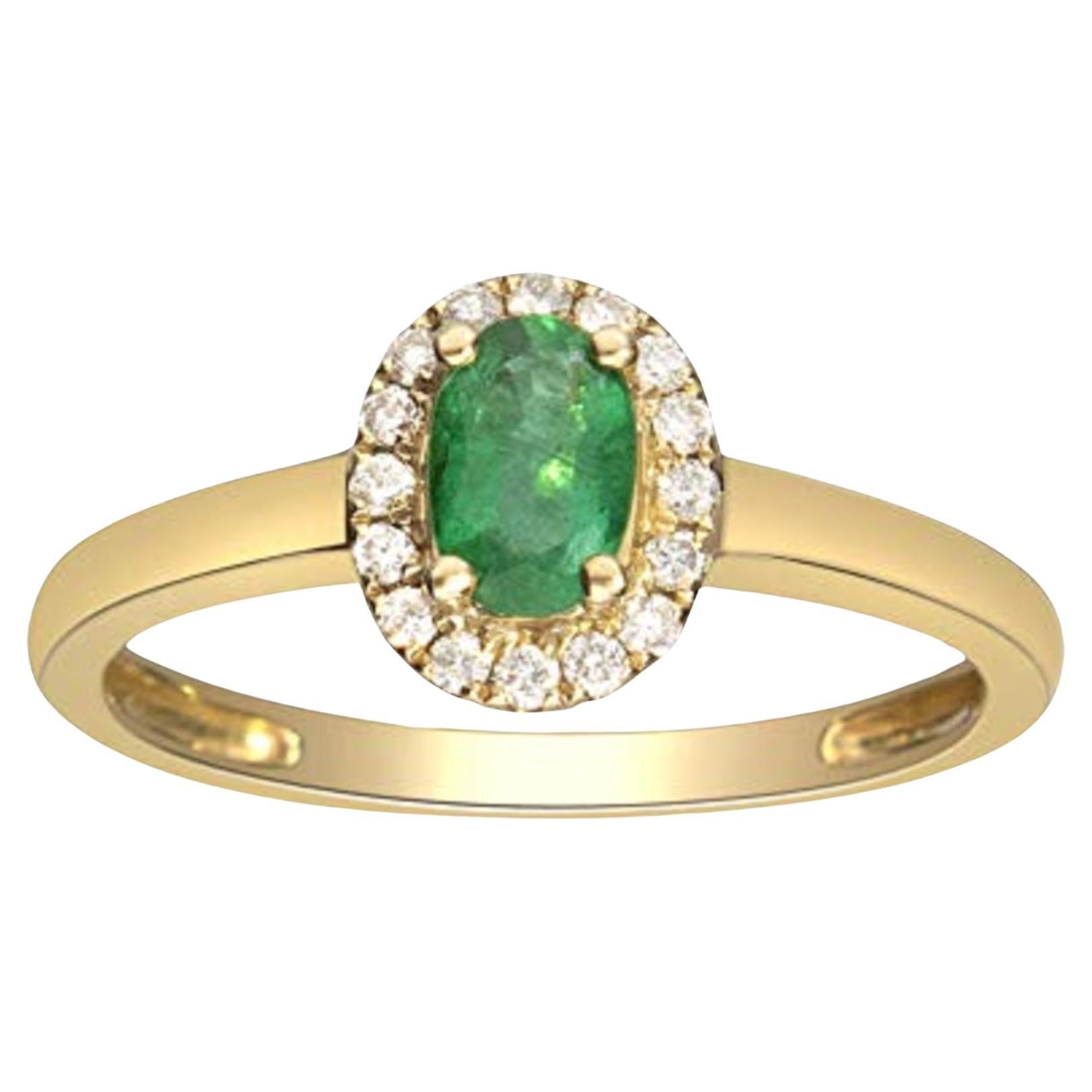 Gin & Grace 10K Yellow Gold Natural Diamond & Natural Emerald Engagement Ring For Sale