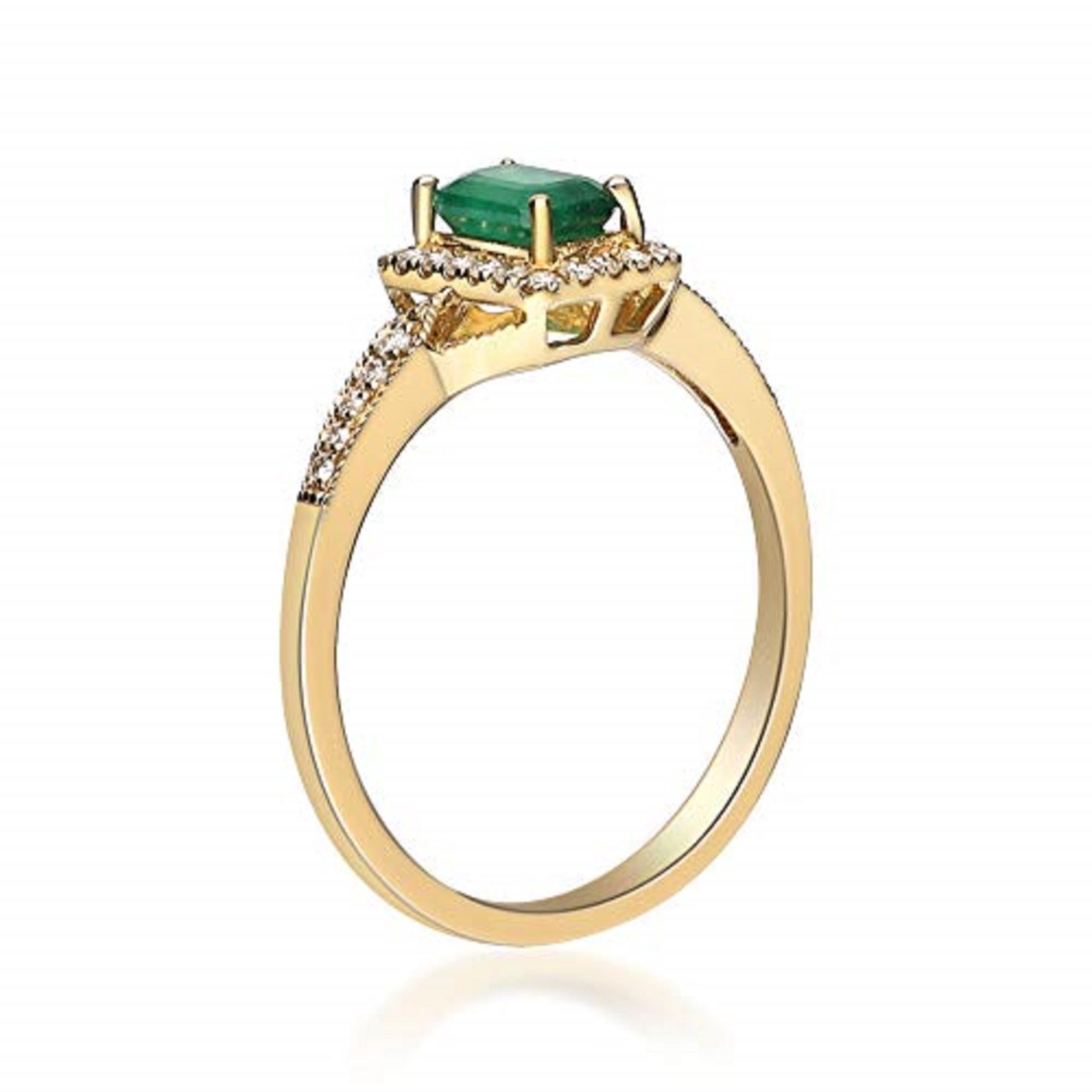 Art Deco Gin & Grace 10K Yellow Gold Natural Emerald Ring with Natural Diamonds for Women For Sale