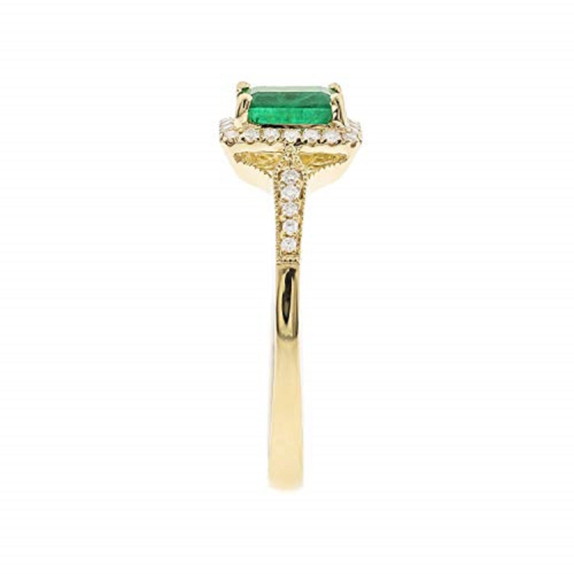 Emerald Cut Gin & Grace 10K Yellow Gold Natural Emerald Ring with Natural Diamonds for Women For Sale