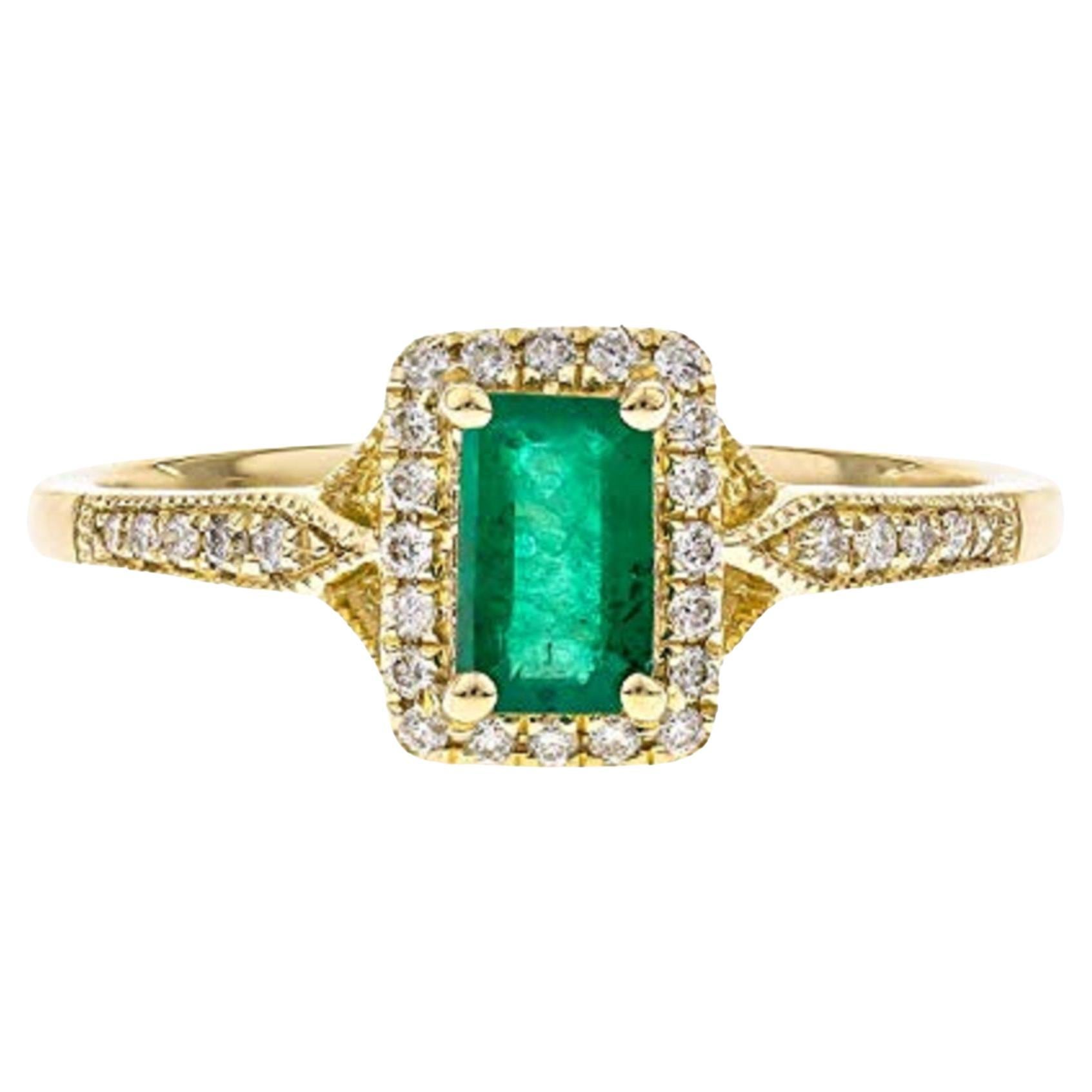 Gin & Grace 10K Yellow Gold Natural Emerald Ring with Natural Diamonds for Women For Sale