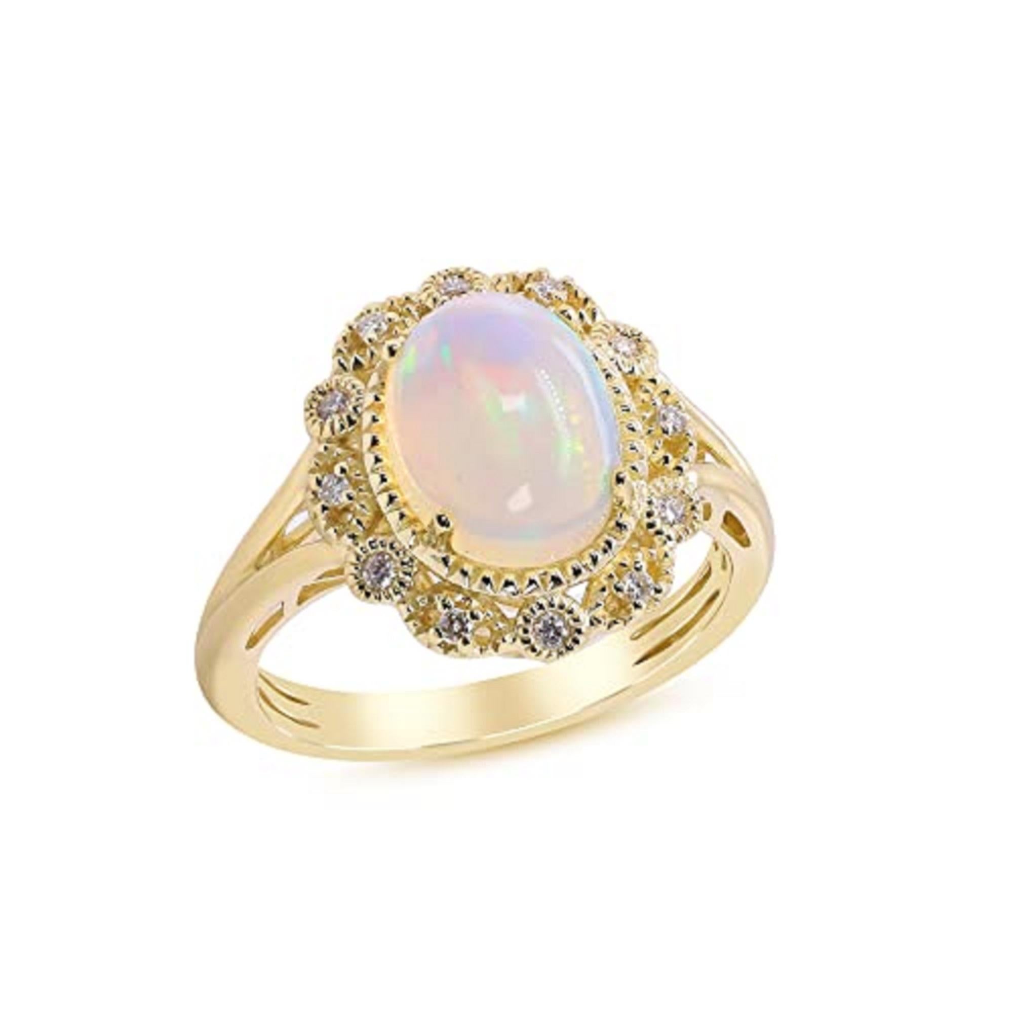 Art Deco Gin & Grace 10K Yellow Gold Natural Ethiopian Opal Ring with Diamonds for women For Sale