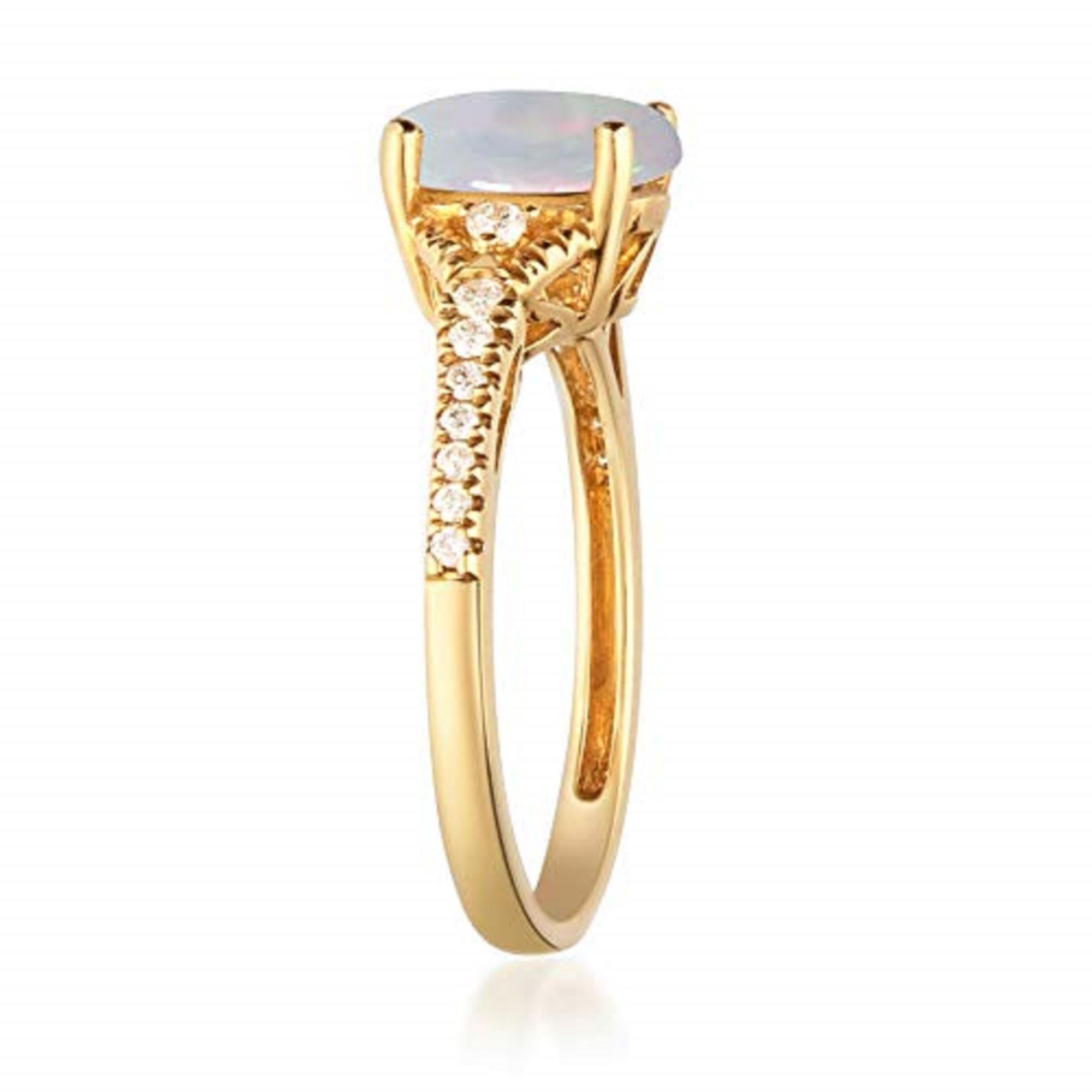 Oval Cut Gin & Grace 10K Yellow Gold Natural Ethiopian Opal Ring with Diamonds for women For Sale
