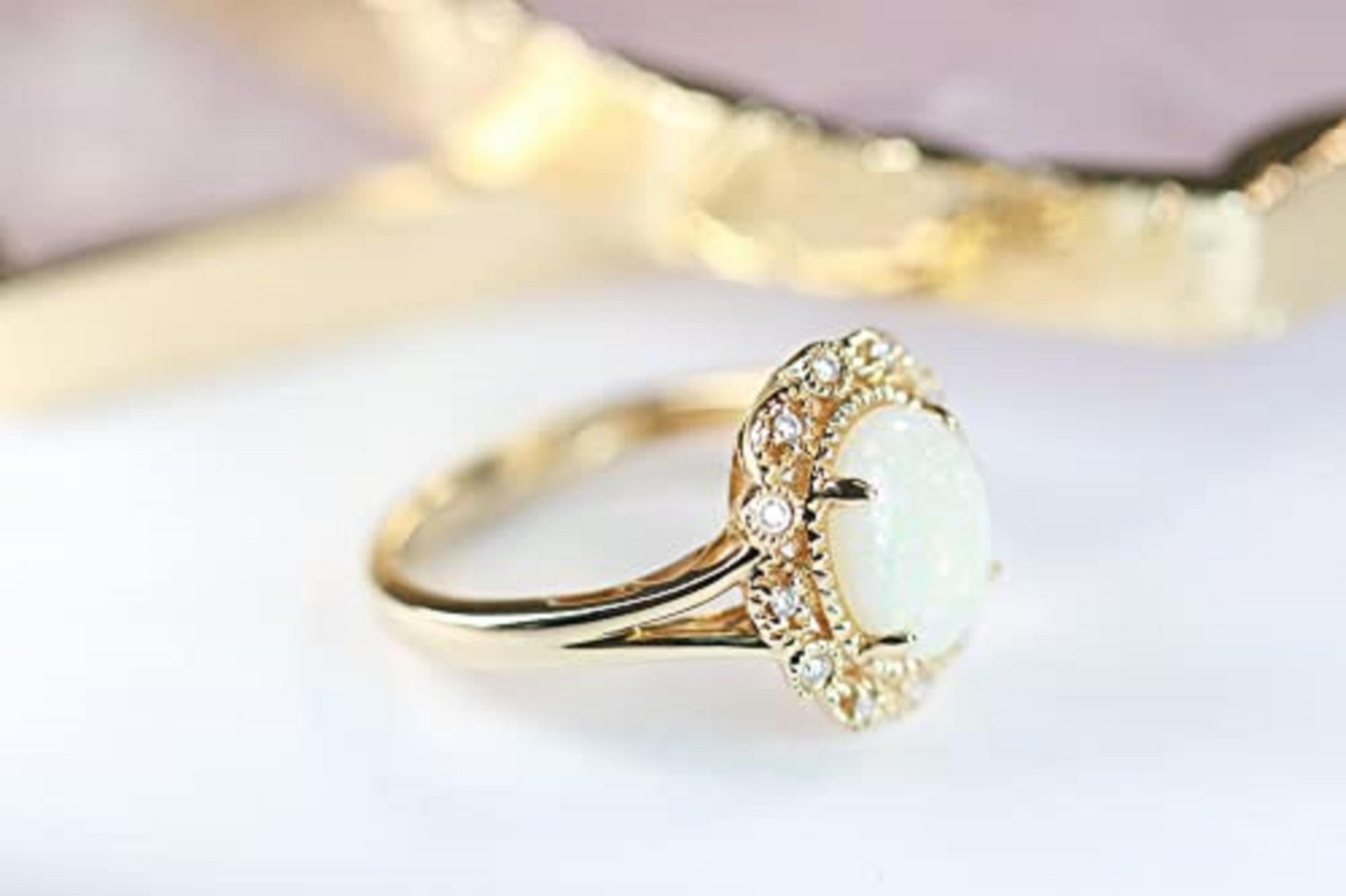 Women's Gin & Grace 10K Yellow Gold Natural Ethiopian Opal Ring with Diamonds for women For Sale