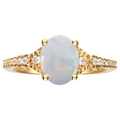 Gin & Grace 10K Yellow Gold Natural Ethiopian Opal Ring with Diamonds for women