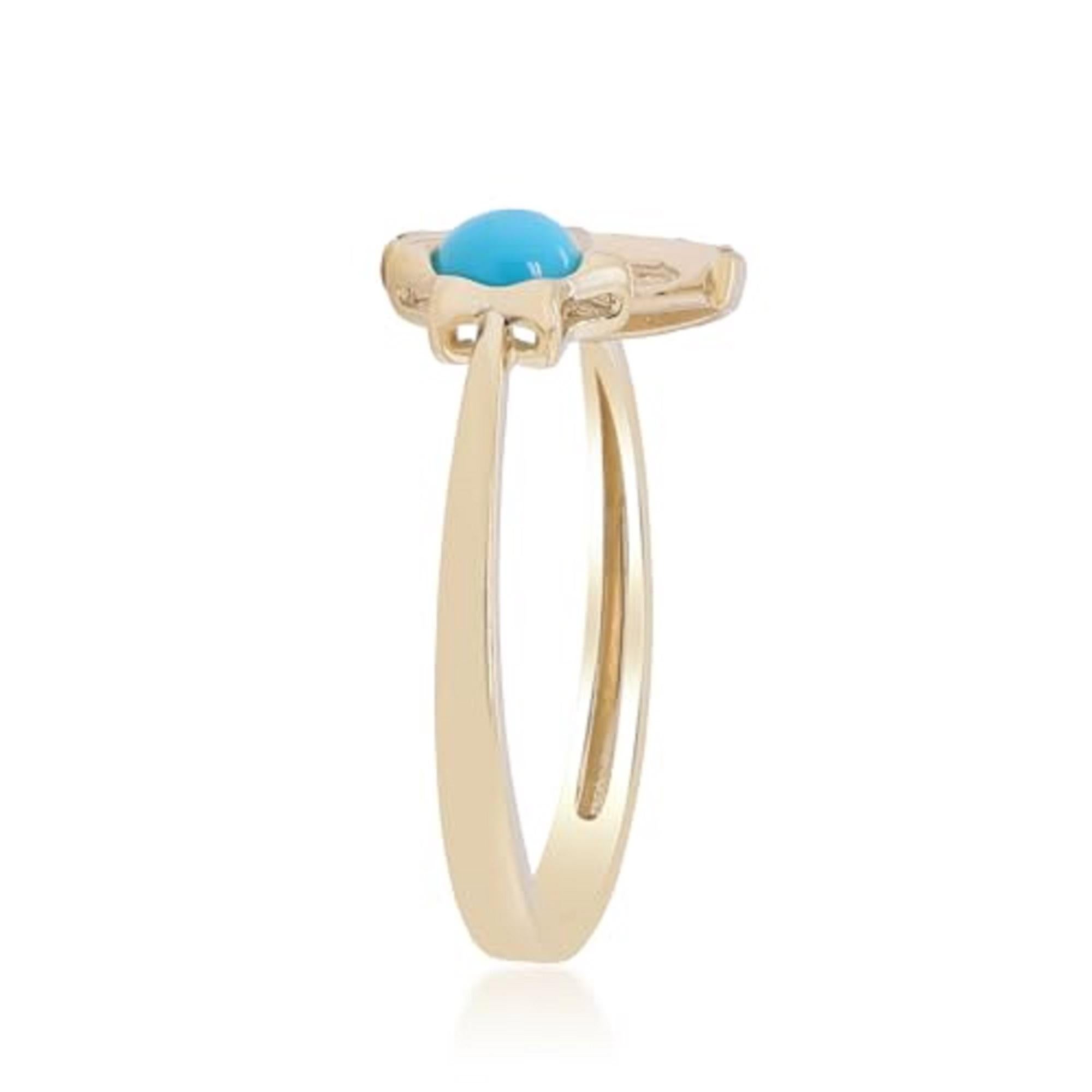 Round Cut Gin & Grace 10K Yellow Gold Natural Sleeping Beauty Turquoise Ring with diamonds For Sale