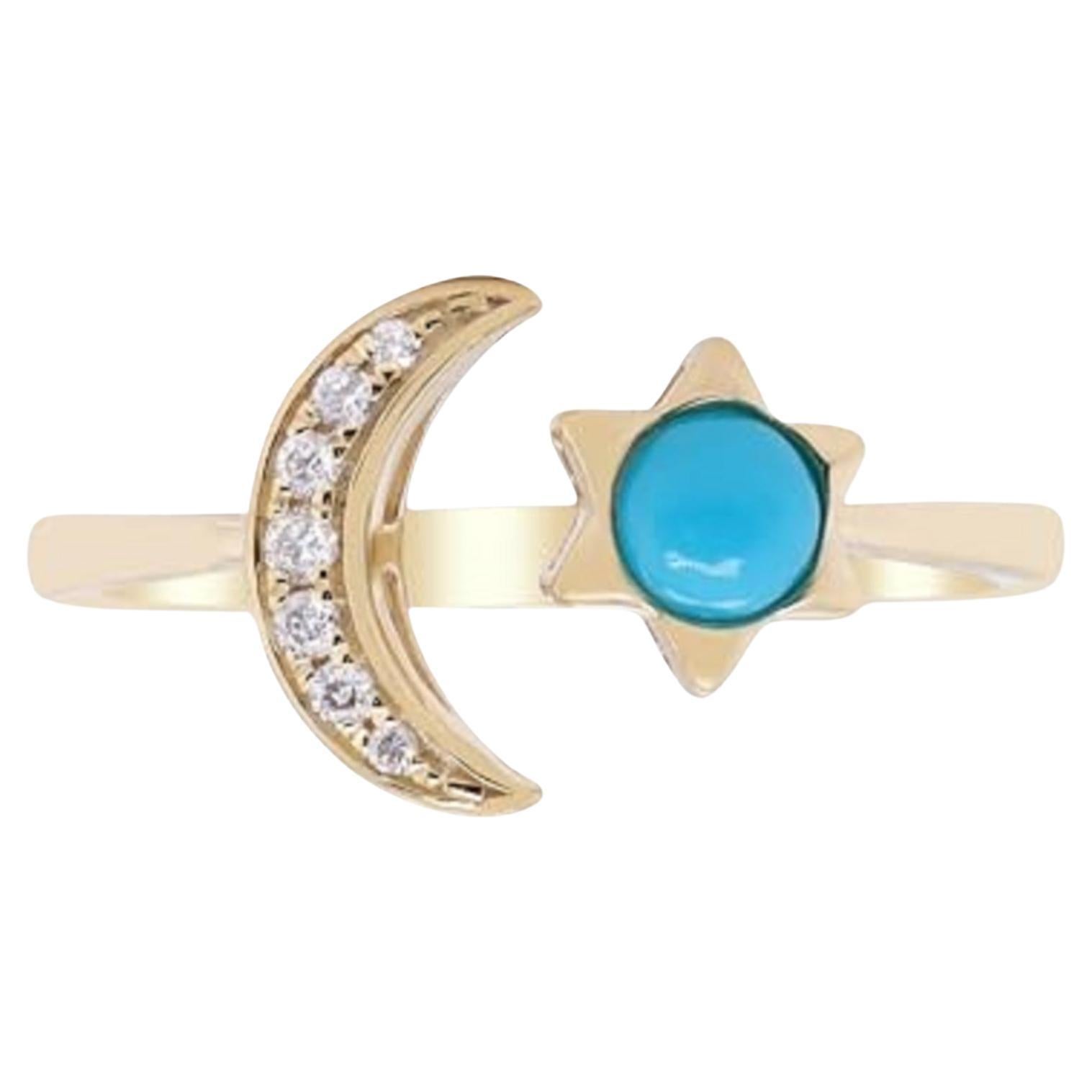 Gin & Grace 10K Yellow Gold Natural Sleeping Beauty Turquoise Ring with diamonds For Sale