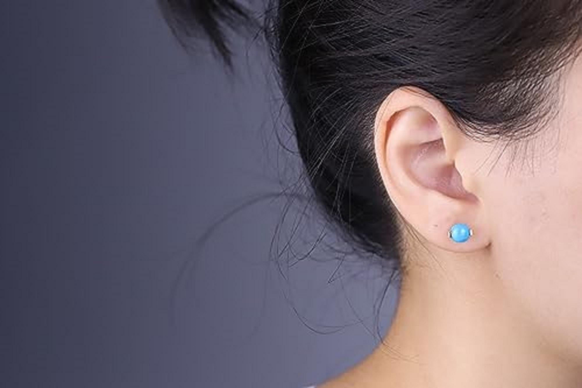 Round Cut Gin & Grace 10K Yellow Gold Natural Sleeping Beuty Turquoise Earring for Women. For Sale