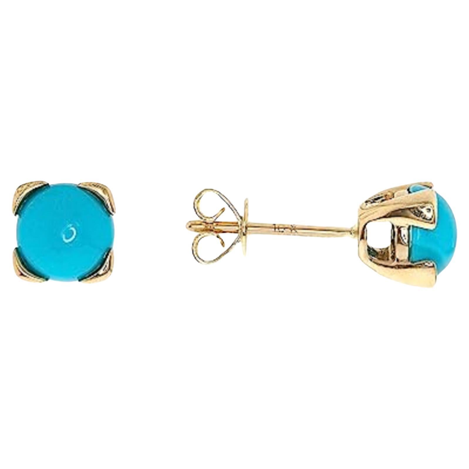 Gin & Grace 10K Yellow Gold Natural Sleeping Beuty Turquoise Earring for Women. For Sale