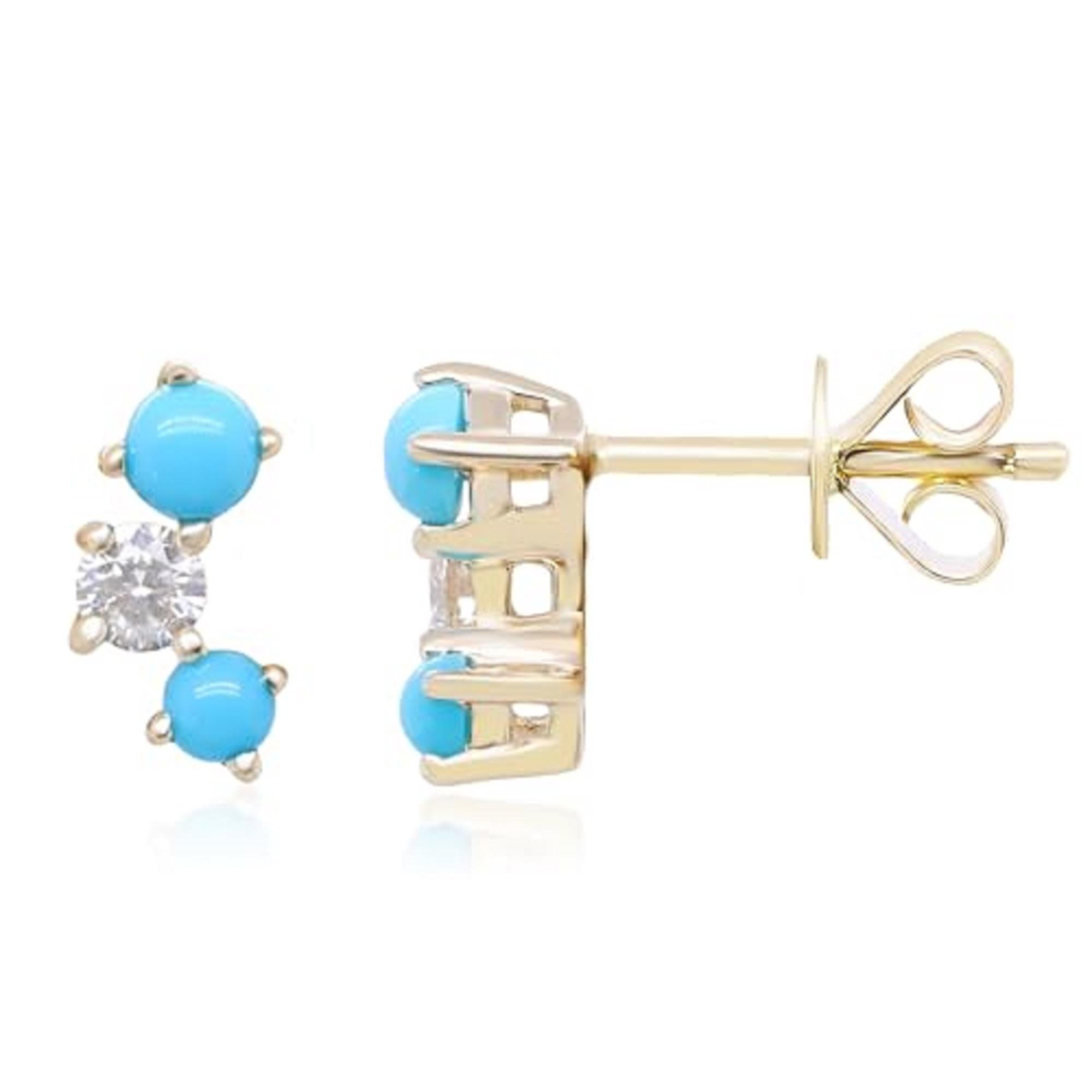 Art déco Gin & Grace, boucles d'oreilles pour femmes en or jaune 10 carats avec turquoise naturelle et diamants en vente