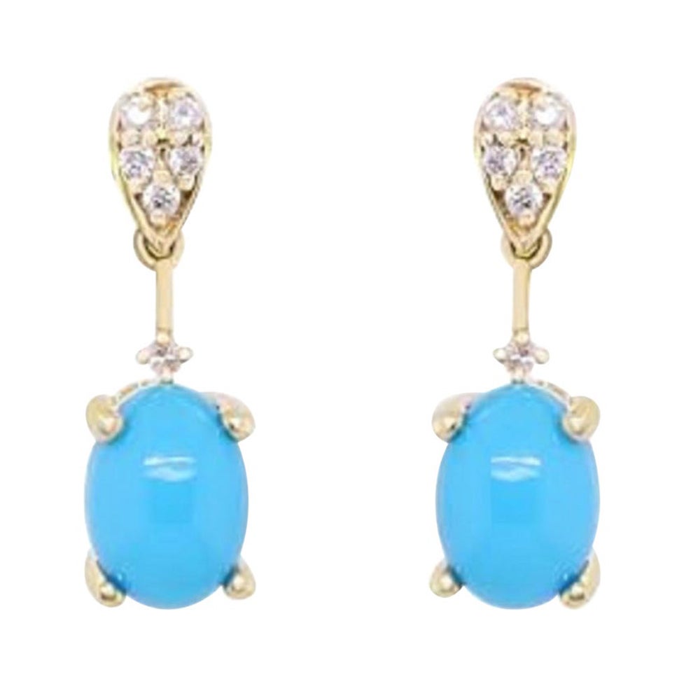 Gin & Grace Ohrringe aus 10 Karat Gelbgold mit natürlichem Türkis und Diamanten für Damen
