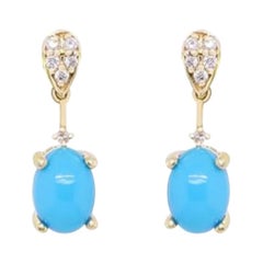 Gin & Grace, boucles d'oreilles pour femmes en or jaune 10 carats avec turquoise naturelle et diamants