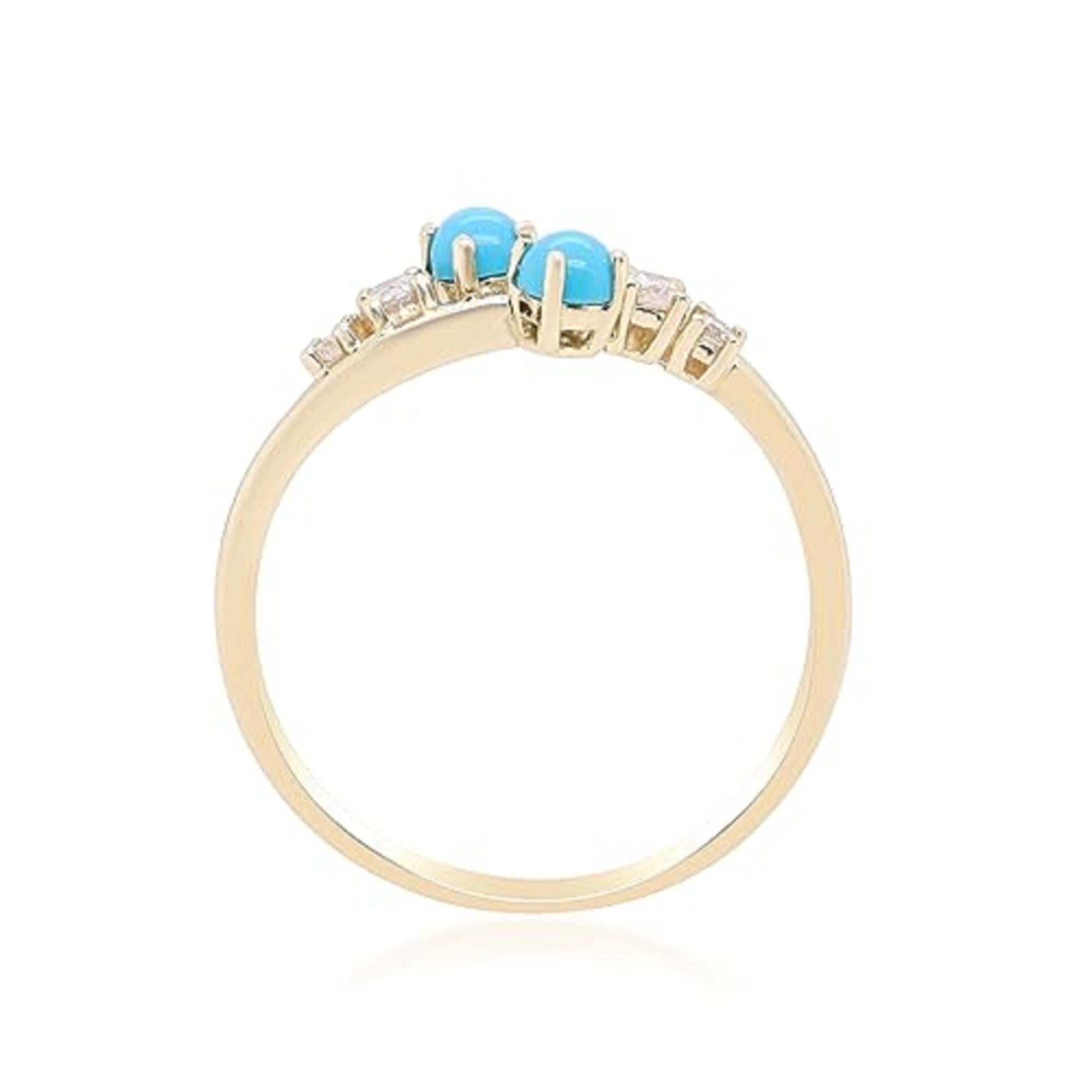 Round Cut Gin & Grace 10K Yellow Gold Natural Turquoise Ring with diamonds For Women For Sale