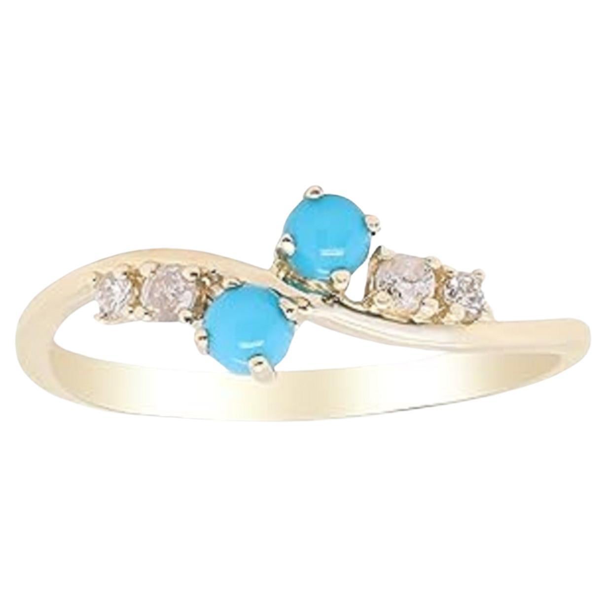 Gin & Grace 10K Yellow Gold Natural Turquoise Ring with diamonds For Women For Sale