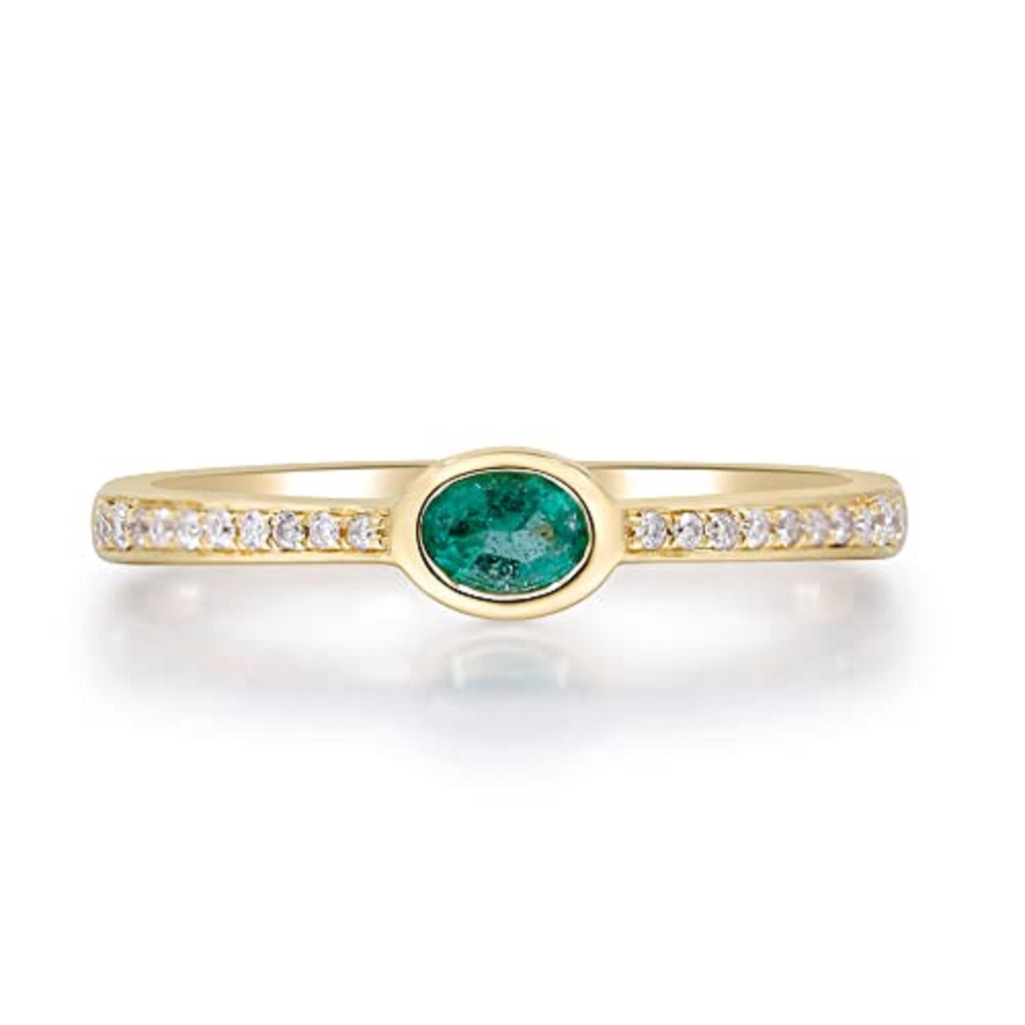 Art Deco Gin & Grace 10K Yellow Gold Natural Zambian Emerald Ring with Diamonds for women For Sale