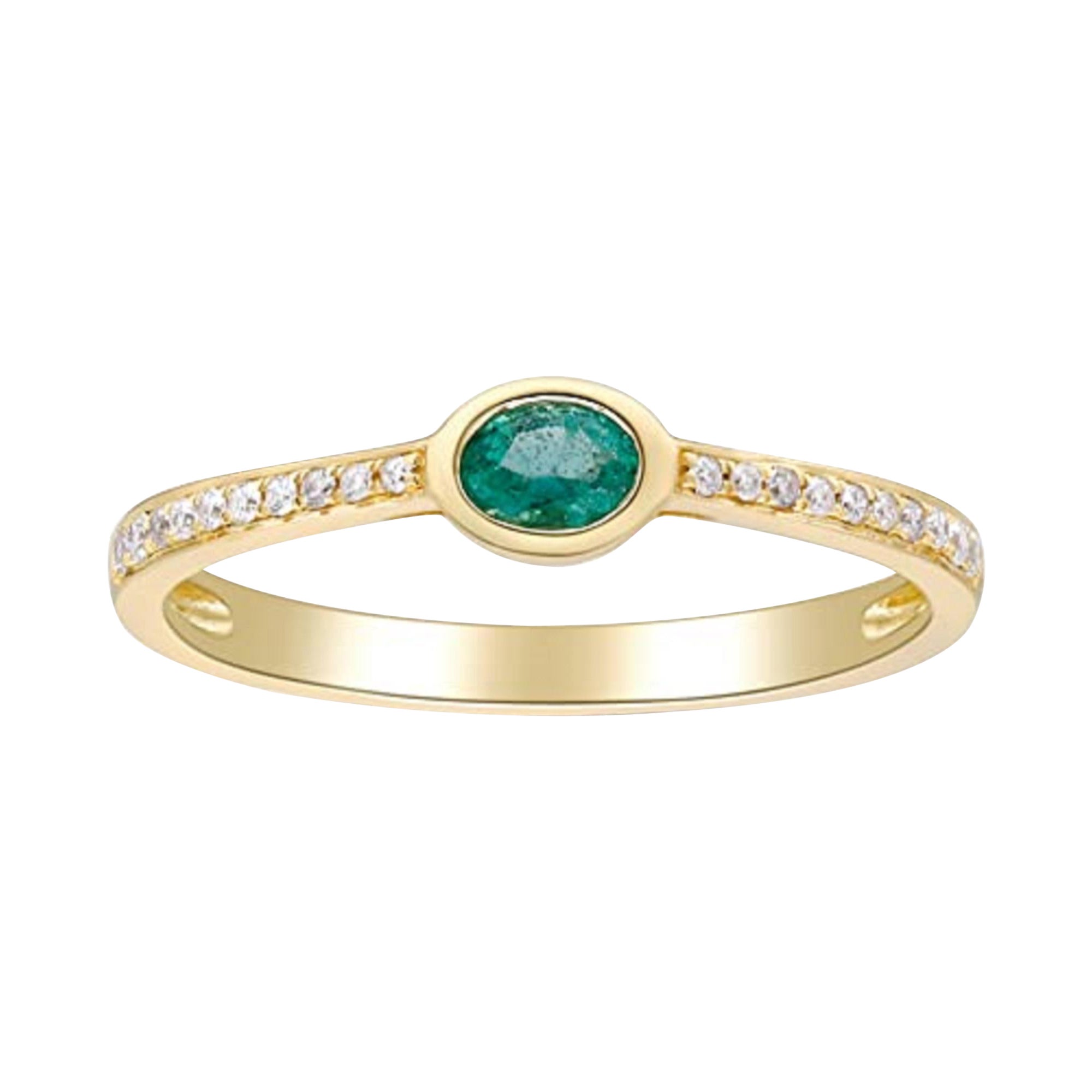 Gin & Grace Anillo de oro amarillo de 10 quilates con esmeralda natural de Zambia y diamantes para mujer