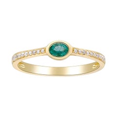 Gin & Grace Anillo de oro amarillo de 10 quilates con esmeralda natural de Zambia y diamantes para mujer