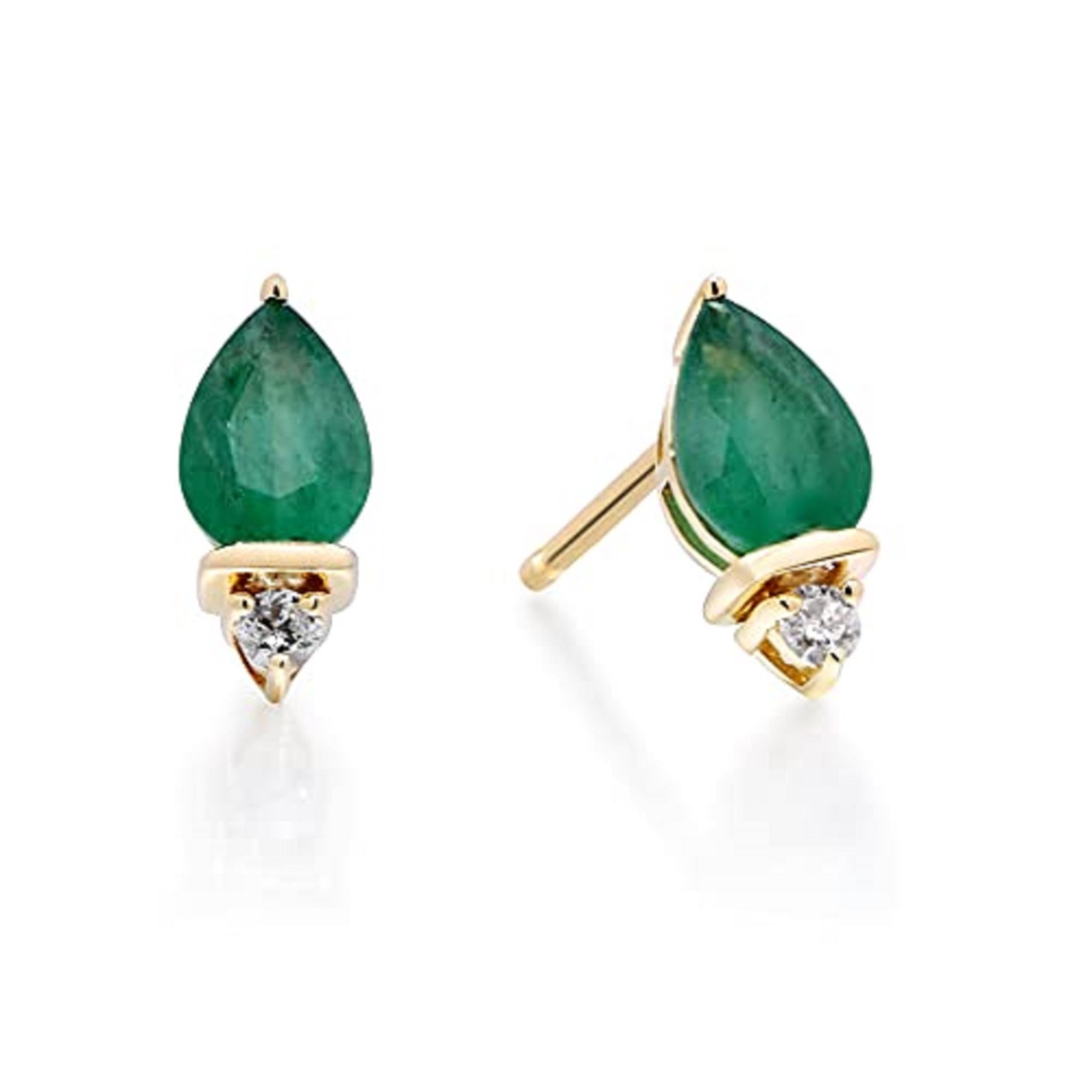 Art Deco Gin & Grace 10K Yellow Gold Natural Zambian Emerald Stud Earrings with Diamonds For Sale