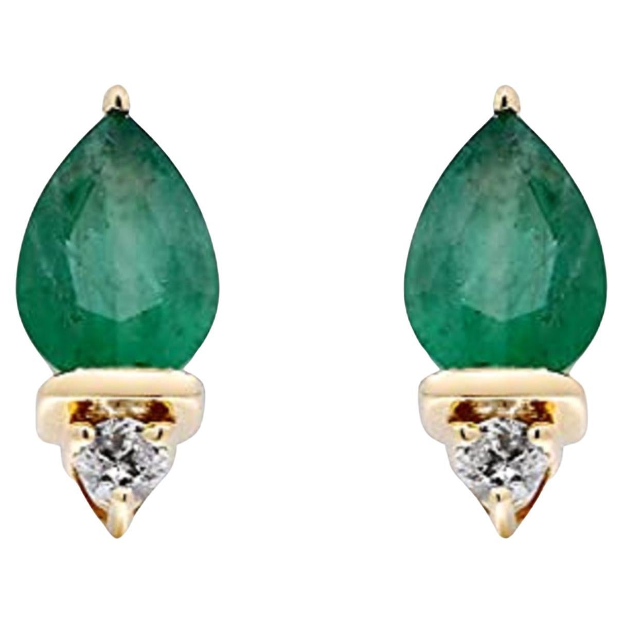 Gin & Grace 10K Yellow Gold Natural Zambian Emerald Stud Earrings with Diamonds For Sale