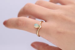 Gin & Grace 10K Yellow Gold Pear-Cab Ethiopian Opal Diamond Ring for Women/Girls