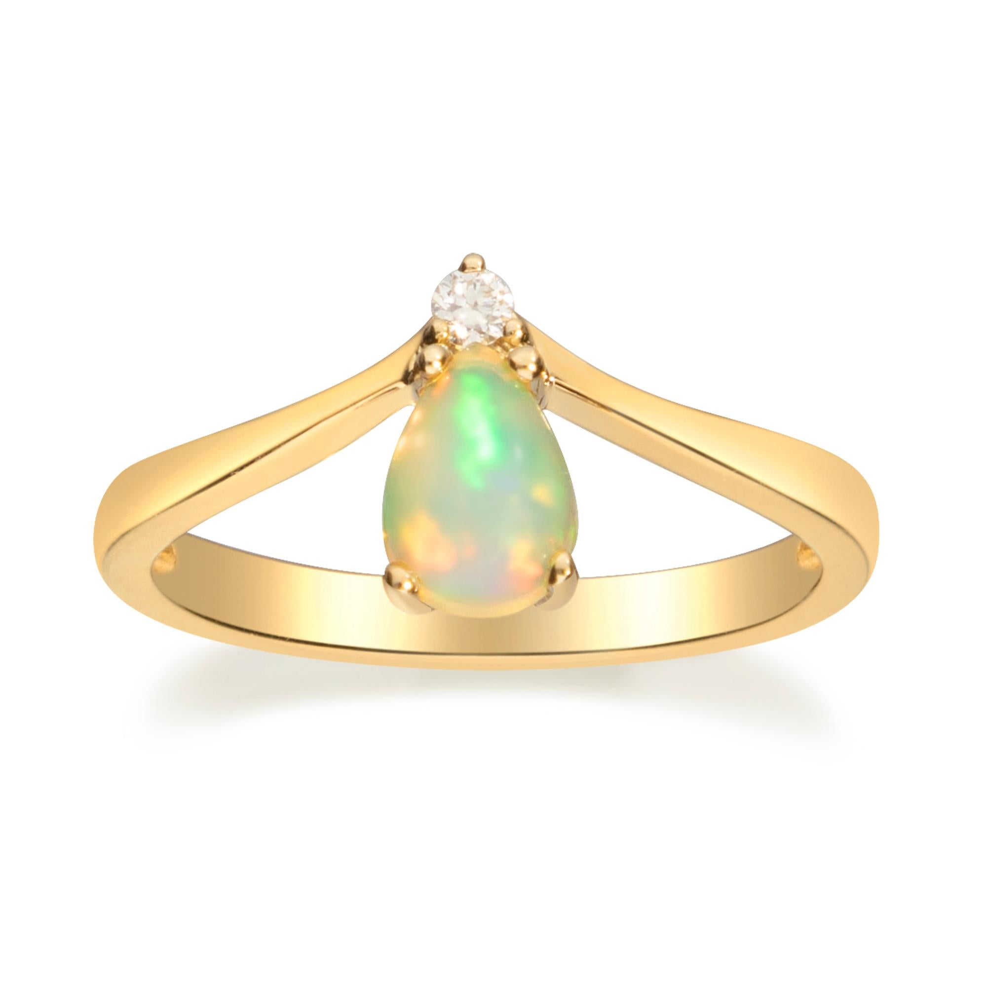 Art Deco Gin & Grace 10K Yellow Gold Pear-Cab Ethiopian Opal Diamond Ring for Women/Girls For Sale