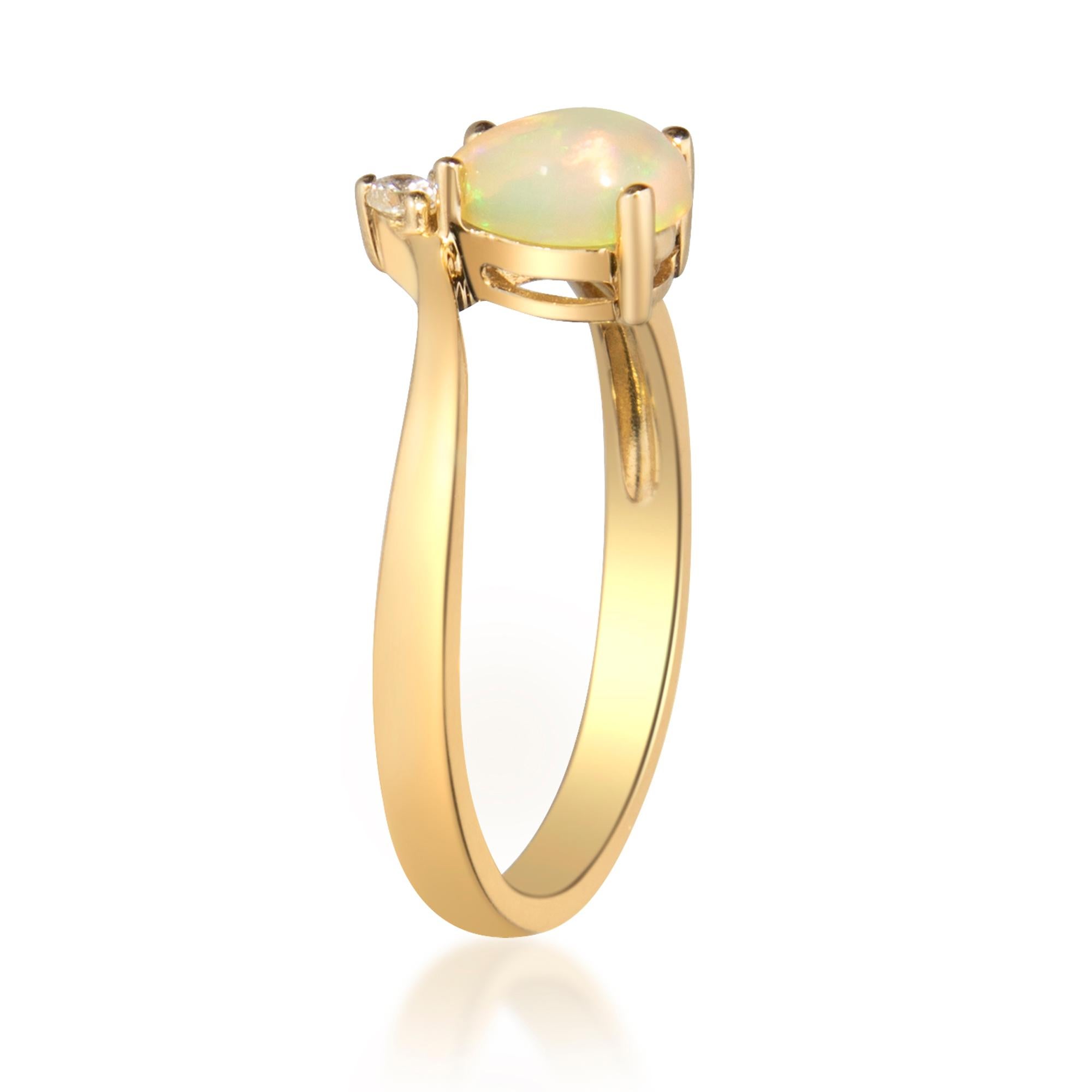Pear Cut Gin & Grace 10K Yellow Gold Pear-Cab Ethiopian Opal Diamond Ring for Women/Girls For Sale