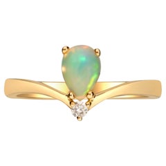 Gin & Grace 10K Yellow Gold Pear-Cab Ethiopian Opal Diamond Ring for Women/Girls