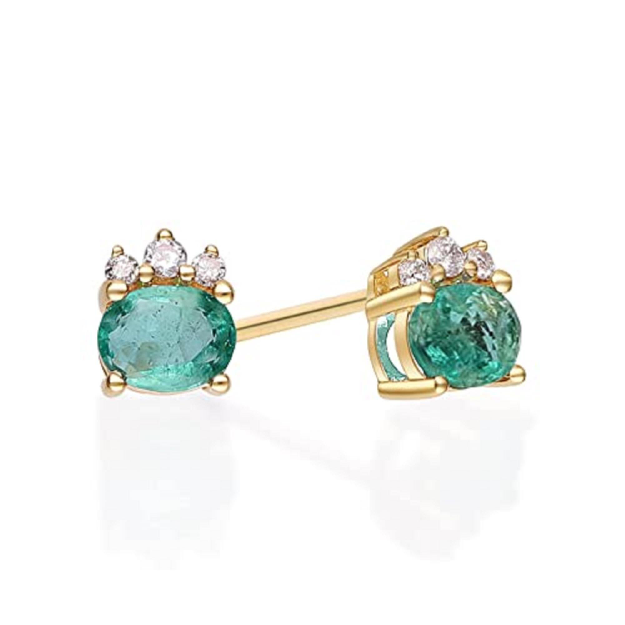 Art Deco Gin & Grace 10K Yellow Gold Zambian Emerald Earrings with Diamond For Women For Sale