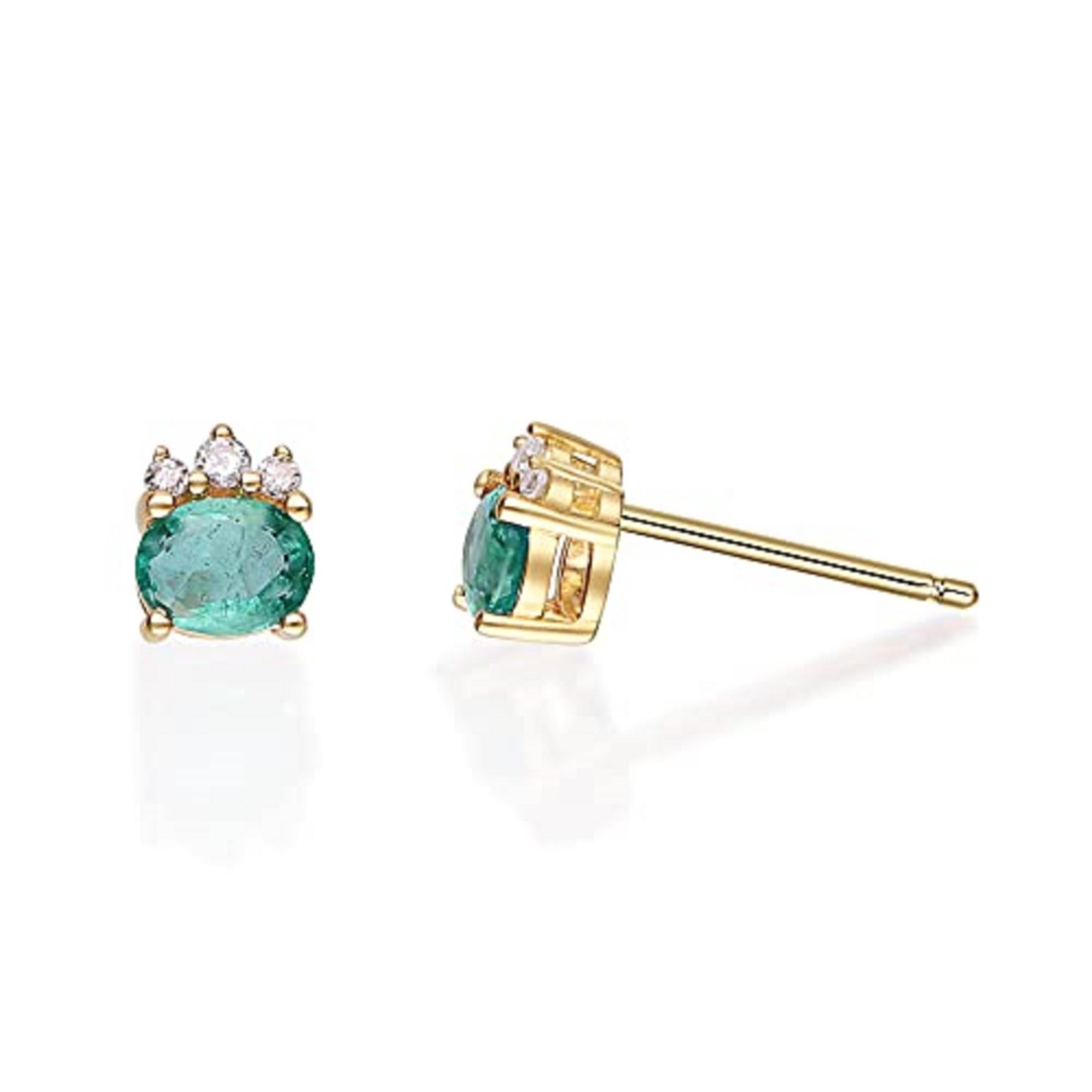 Oval Cut Gin & Grace 10K Yellow Gold Zambian Emerald Earrings with Diamond For Women For Sale