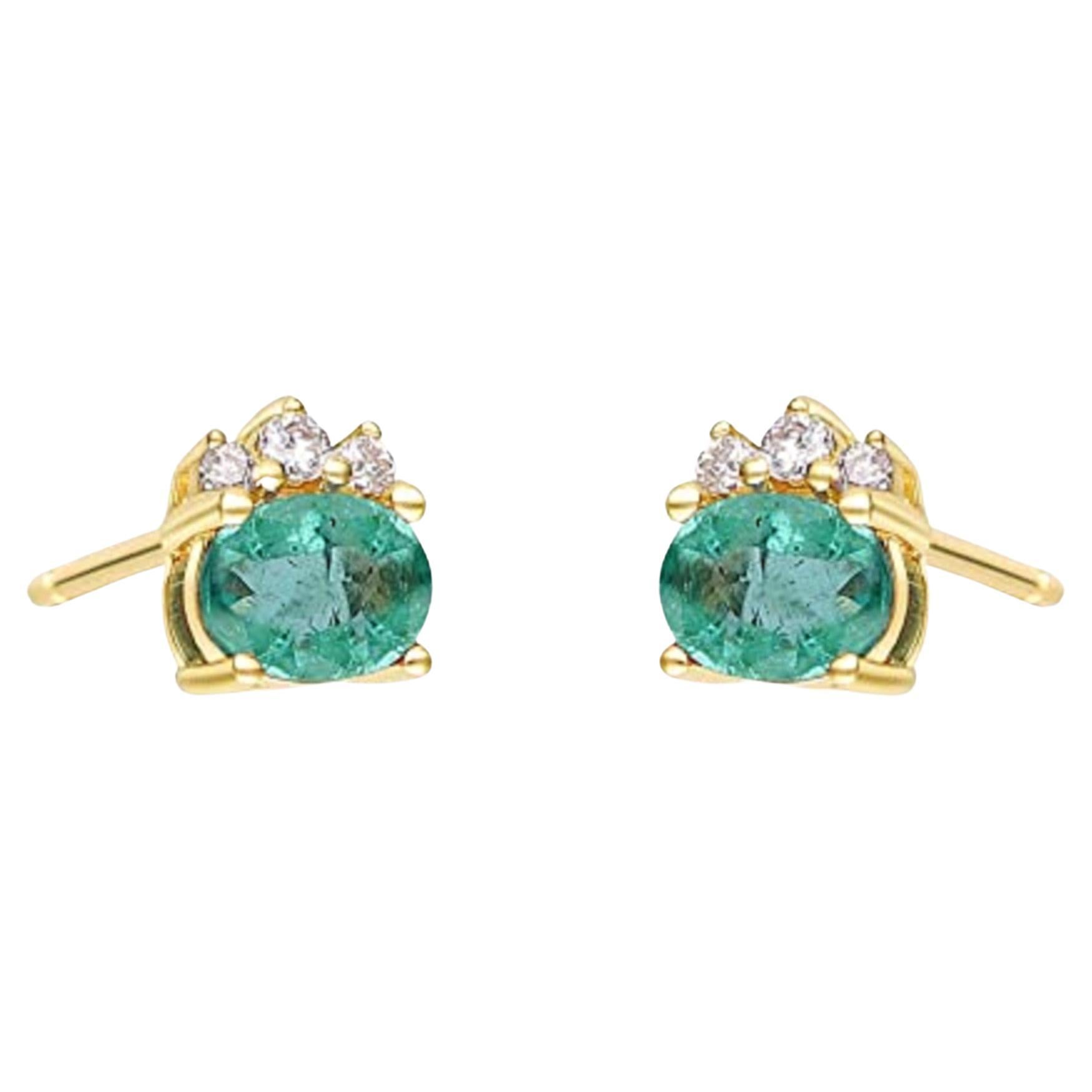 Gin & Grace 10K Yellow Gold Zambian Emerald Earrings with Diamond For Women For Sale