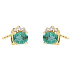 Gin & Grace 10K Yellow Gold Zambian Emerald Earrings with Diamond For Women