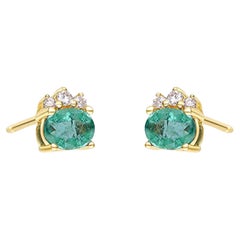 Gin 
Grace 10K Yellow Gold Zambian Emerald Earrings with Diamond For Women