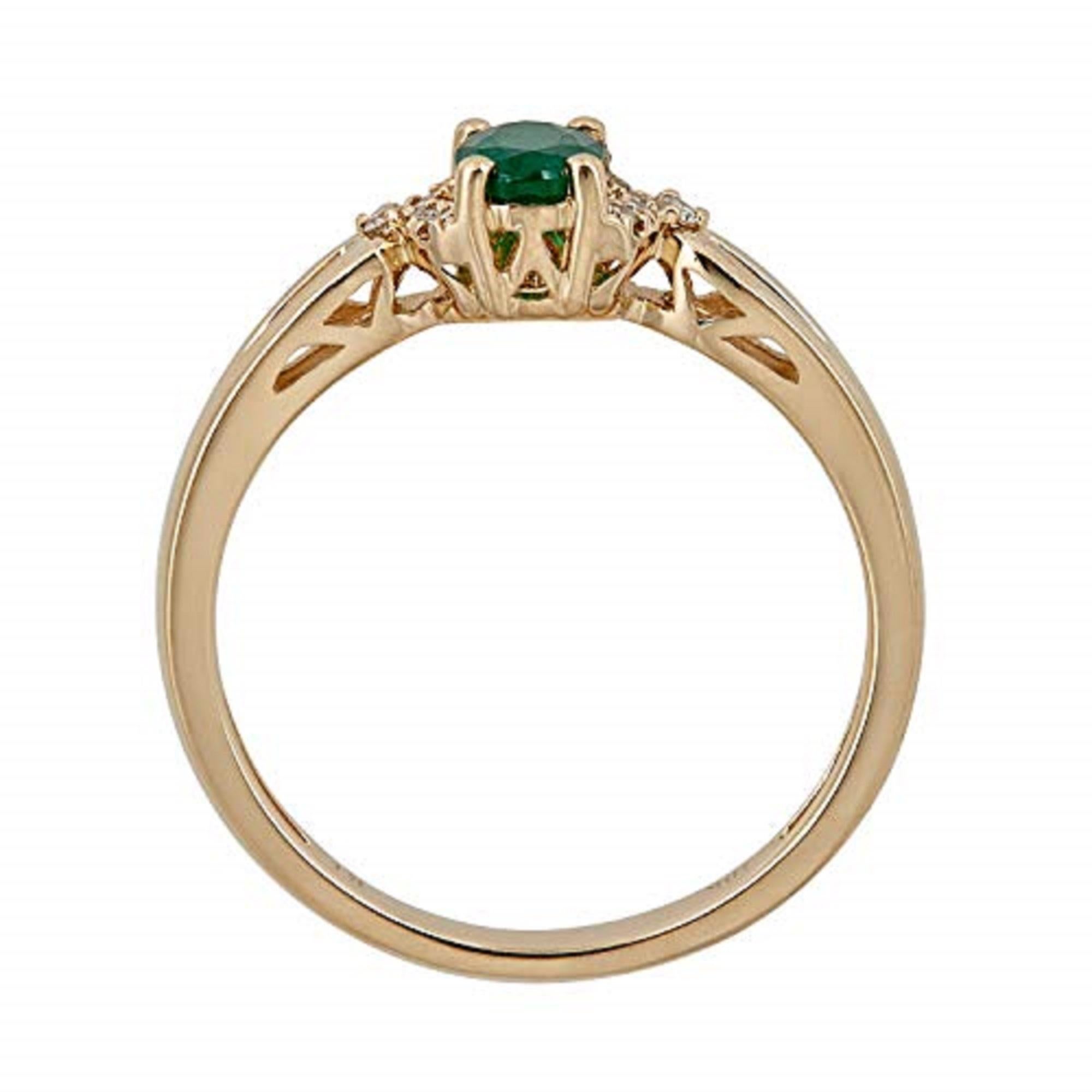 Art Deco Gin & Grace 10K Yellow Gold Zambian Emerald Ring with Diamonds for Women For Sale